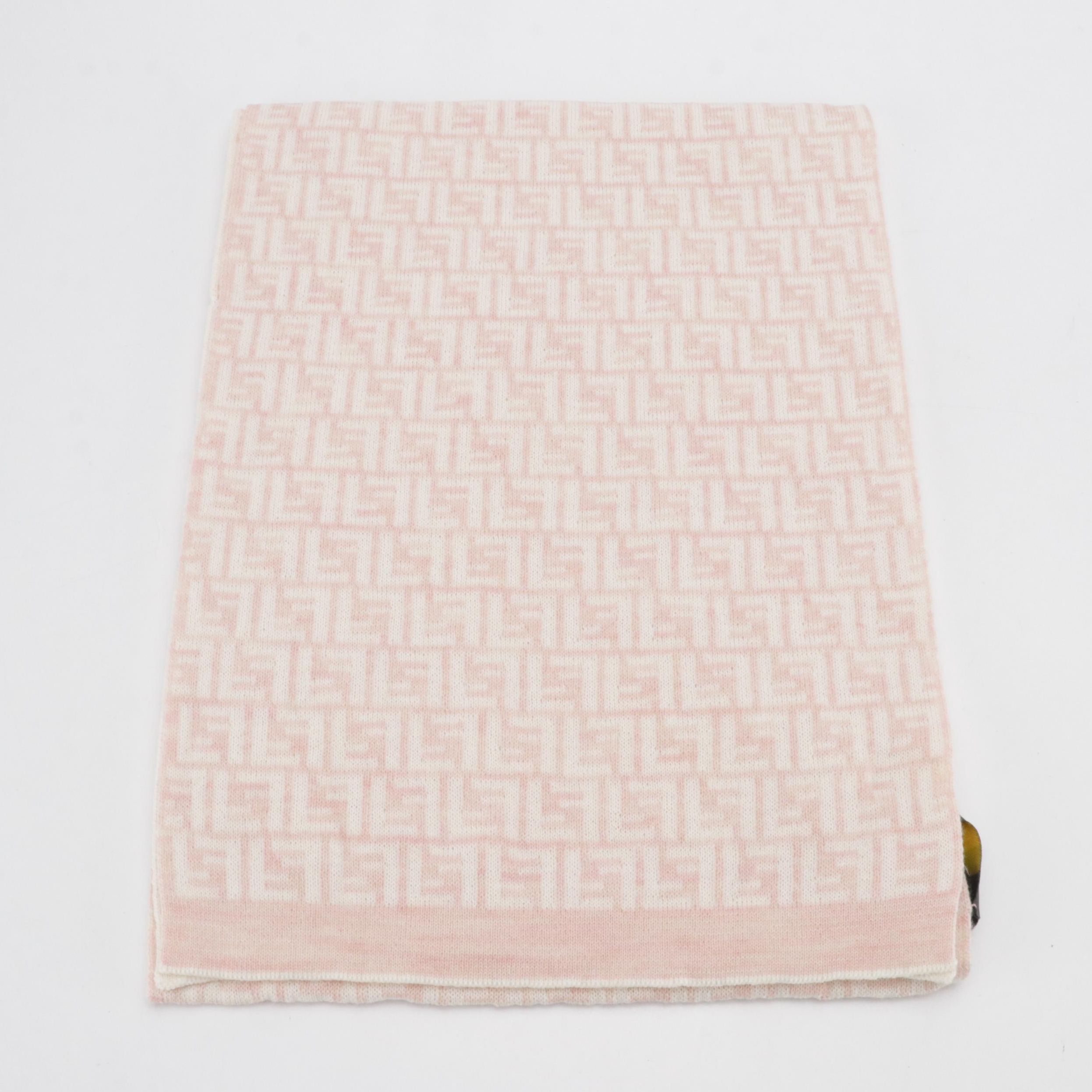 Fendi FF Logo Wool Scarf in Pink/White with Tags