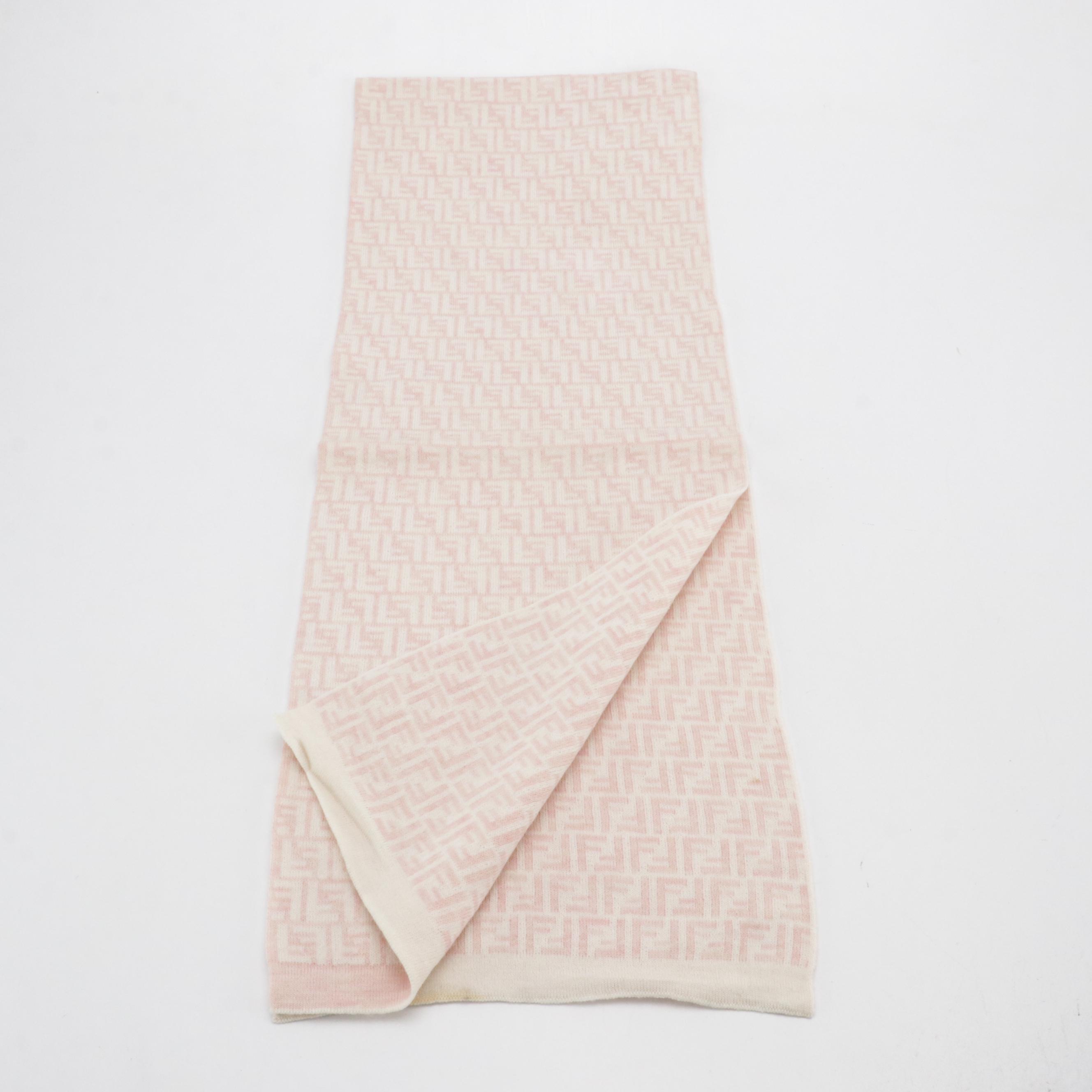 Fendi FF Logo Wool Scarf in Pink/White with Tags