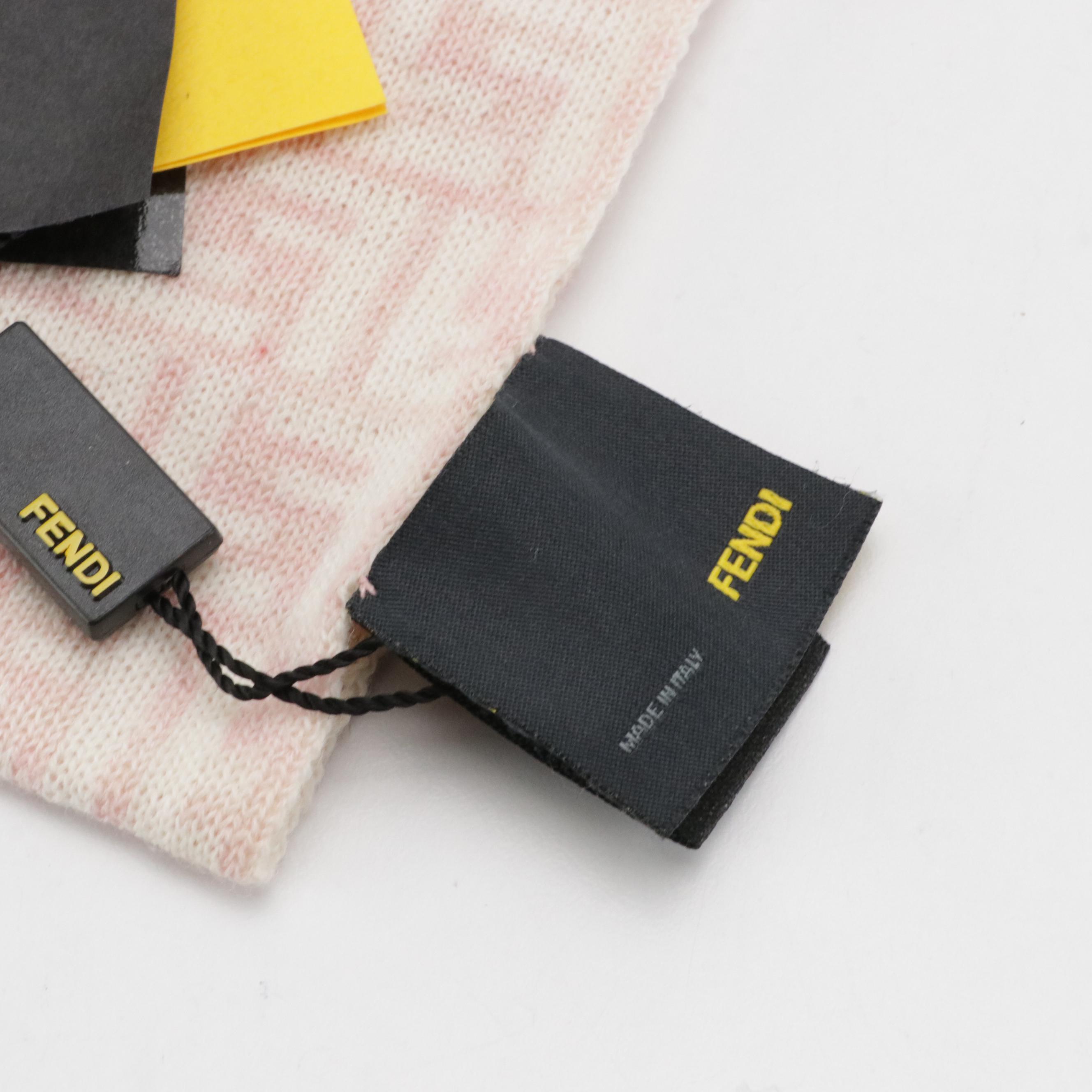 Fendi FF Logo Wool Scarf in Pink/White with Tags