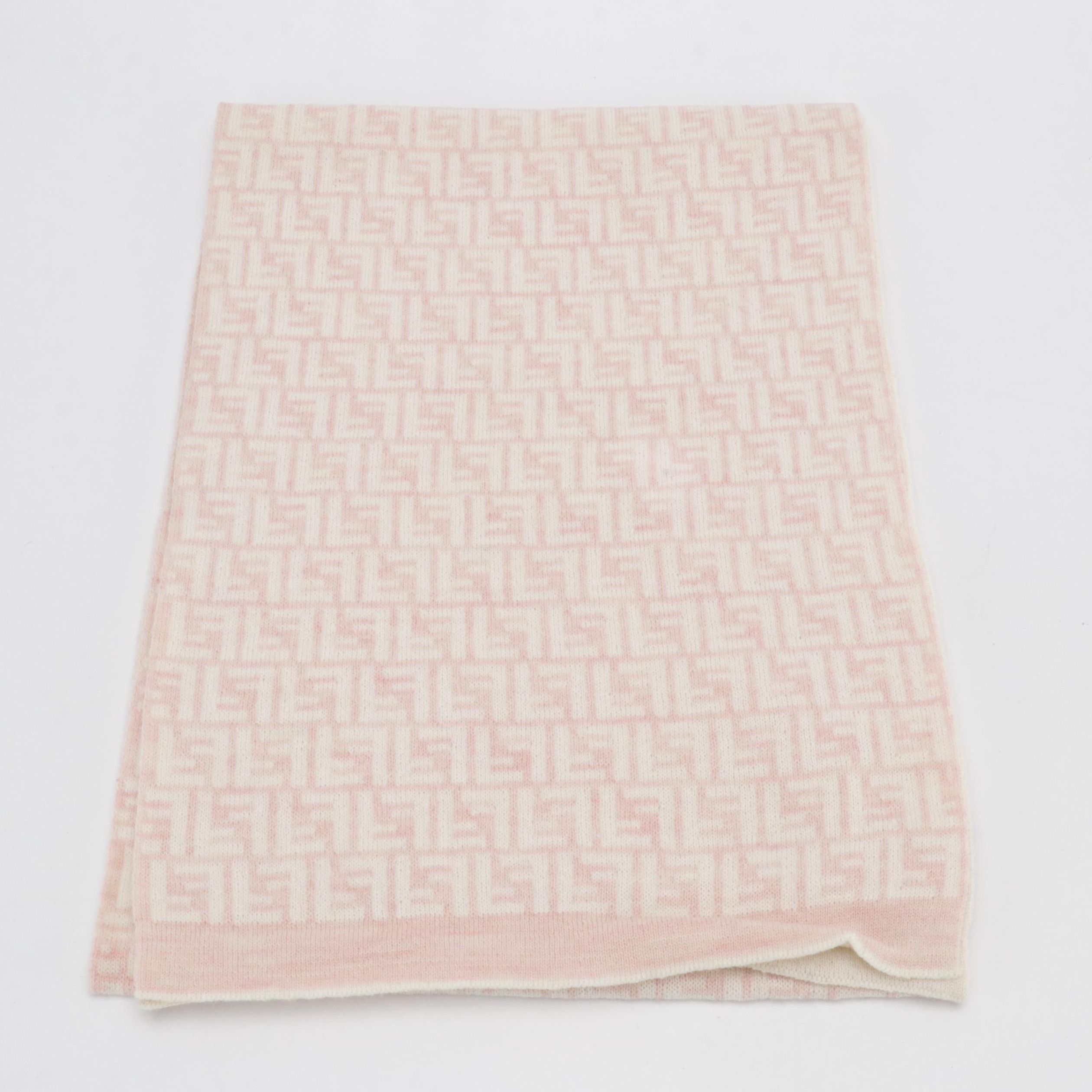 Fendi FF Logo Wool Scarf in Pink/White with Tags
