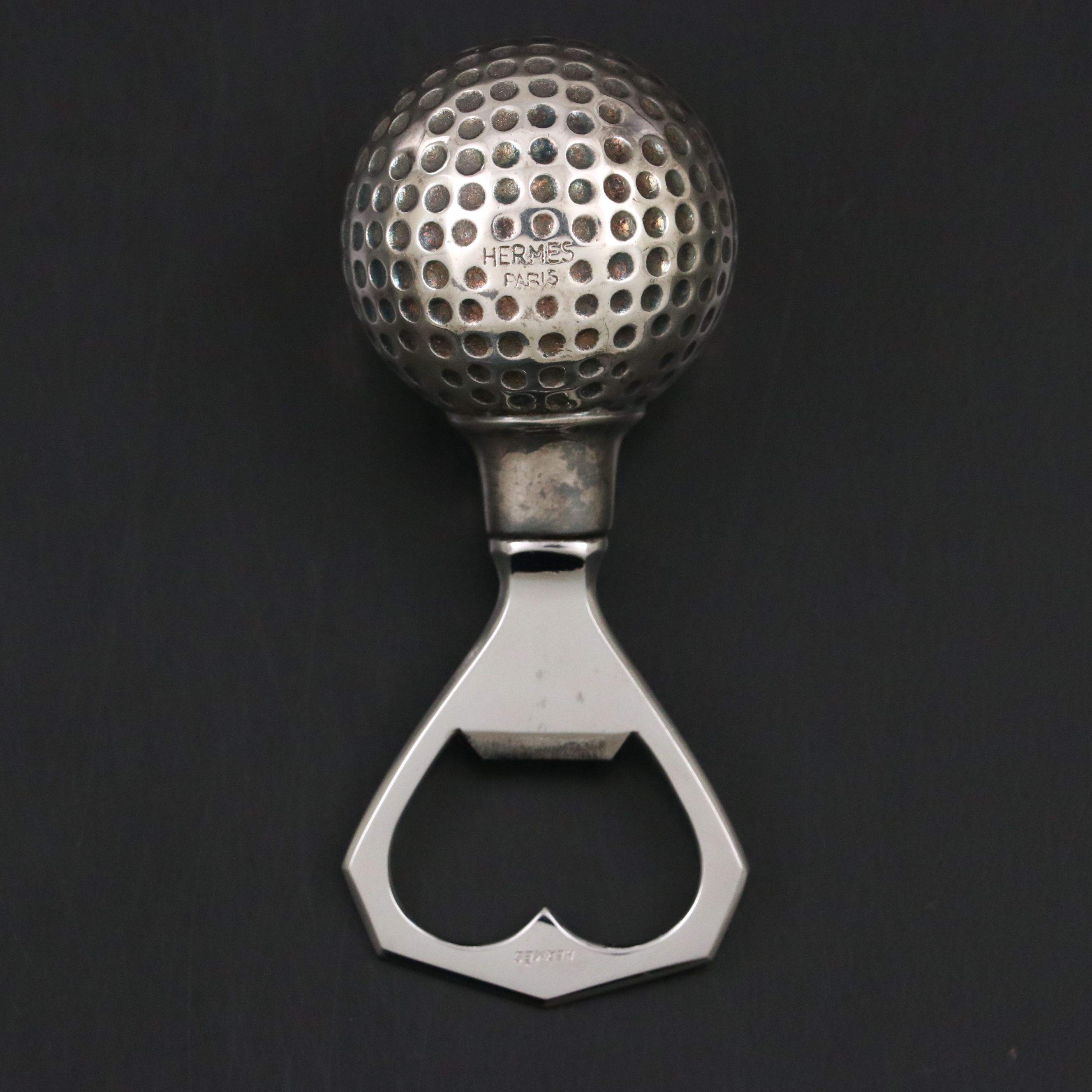 Hermès Silver Plate Golf Ball Bottle Opener, Mid-20th Century