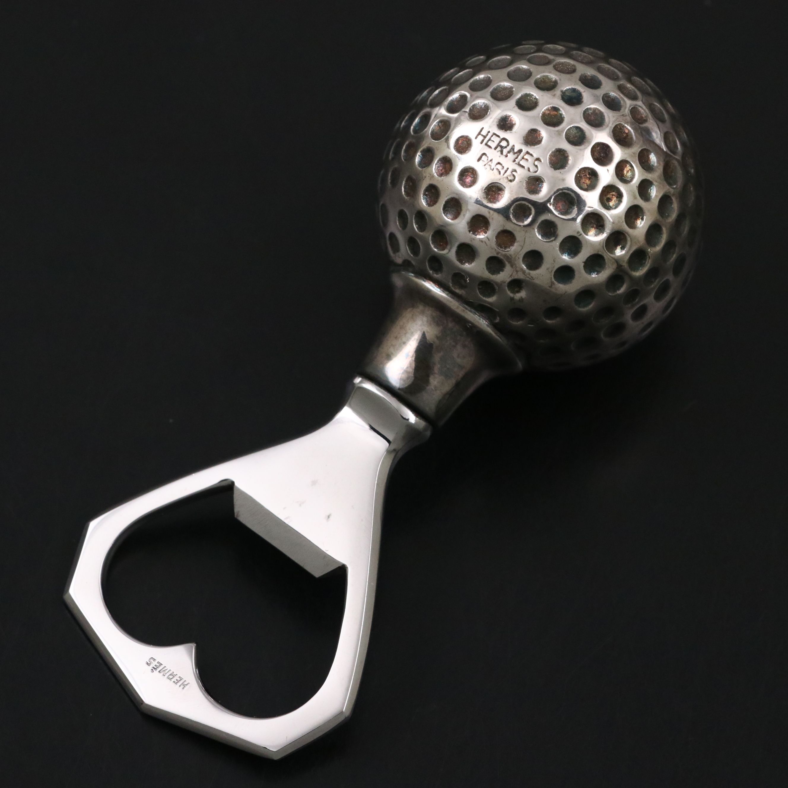 Hermès Silver Plate Golf Ball Bottle Opener, Mid-20th Century
