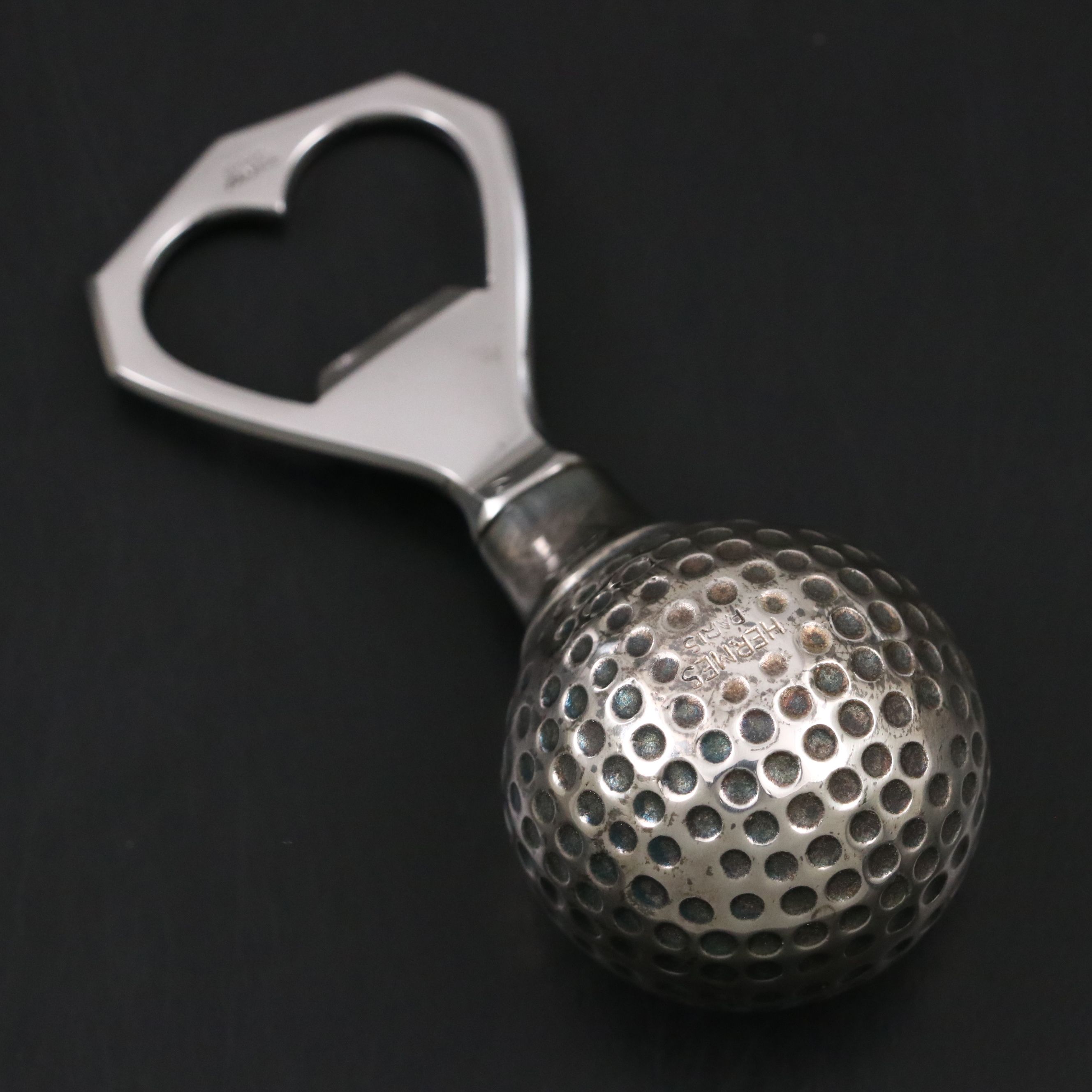 Hermès Silver Plate Golf Ball Bottle Opener, Mid-20th Century