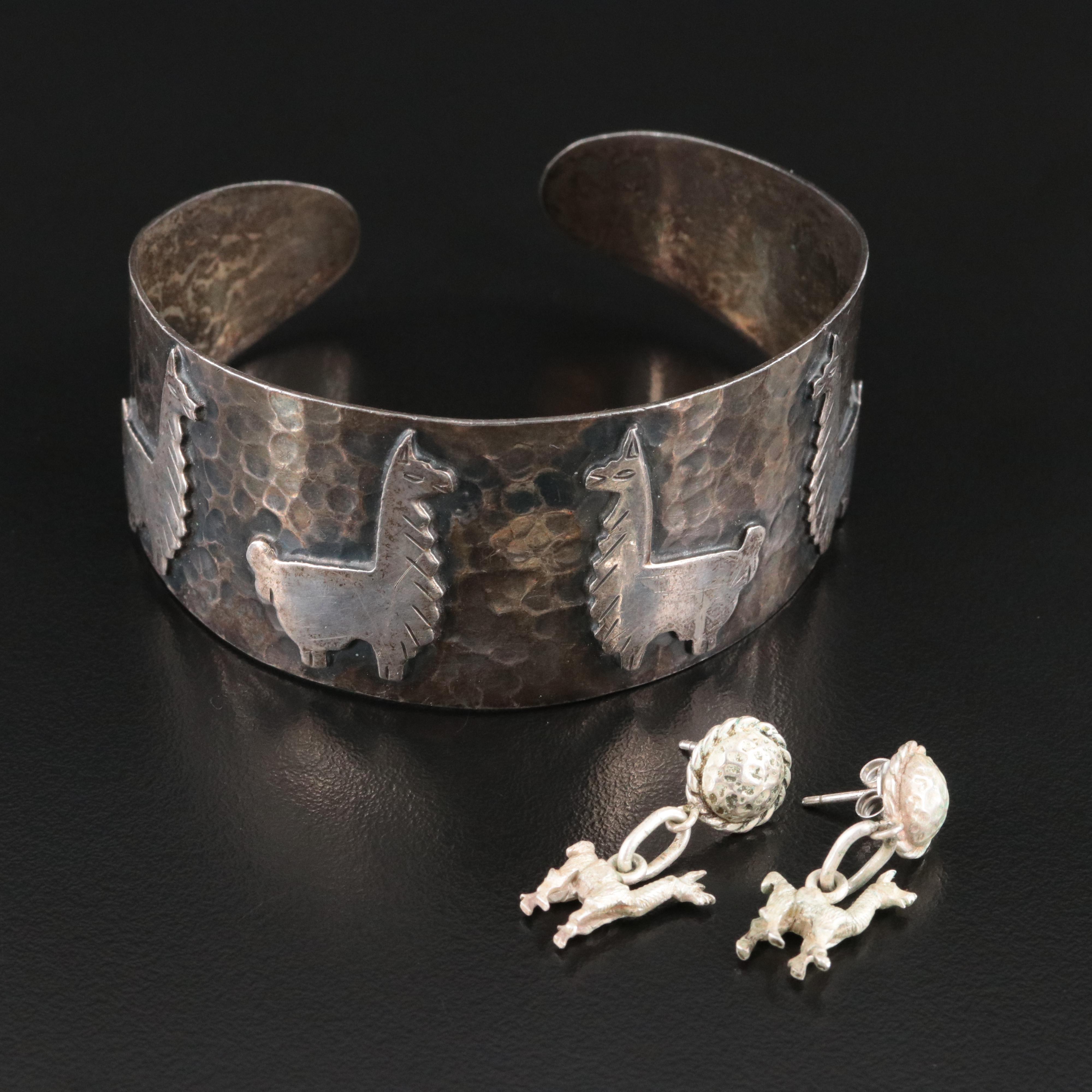 Sterling Llama Earrings and Peruvian Cuff