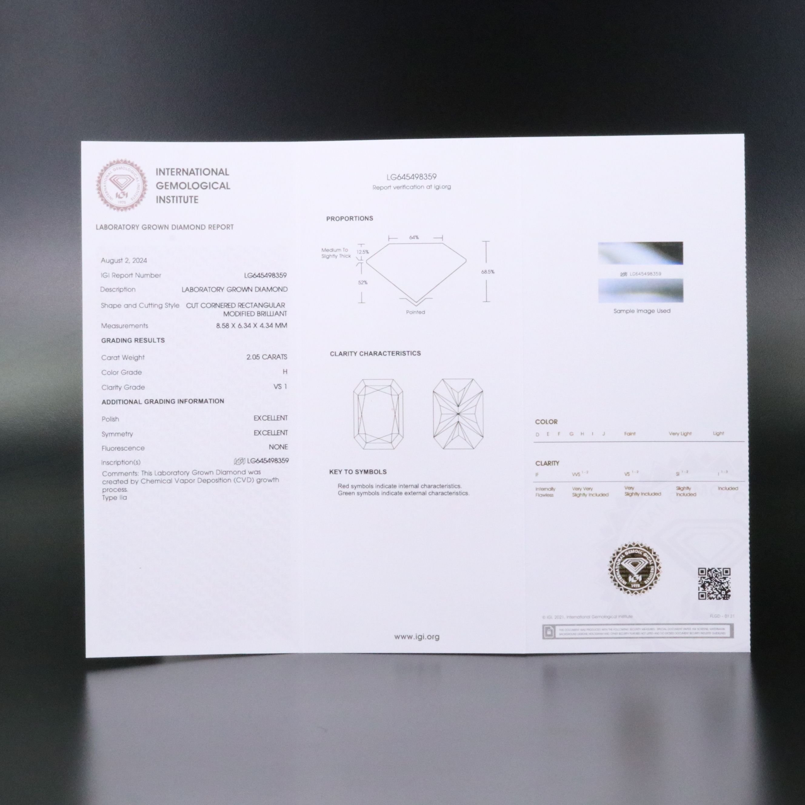Loose 2.06 CT Lab Grown Diamond with IGI Report