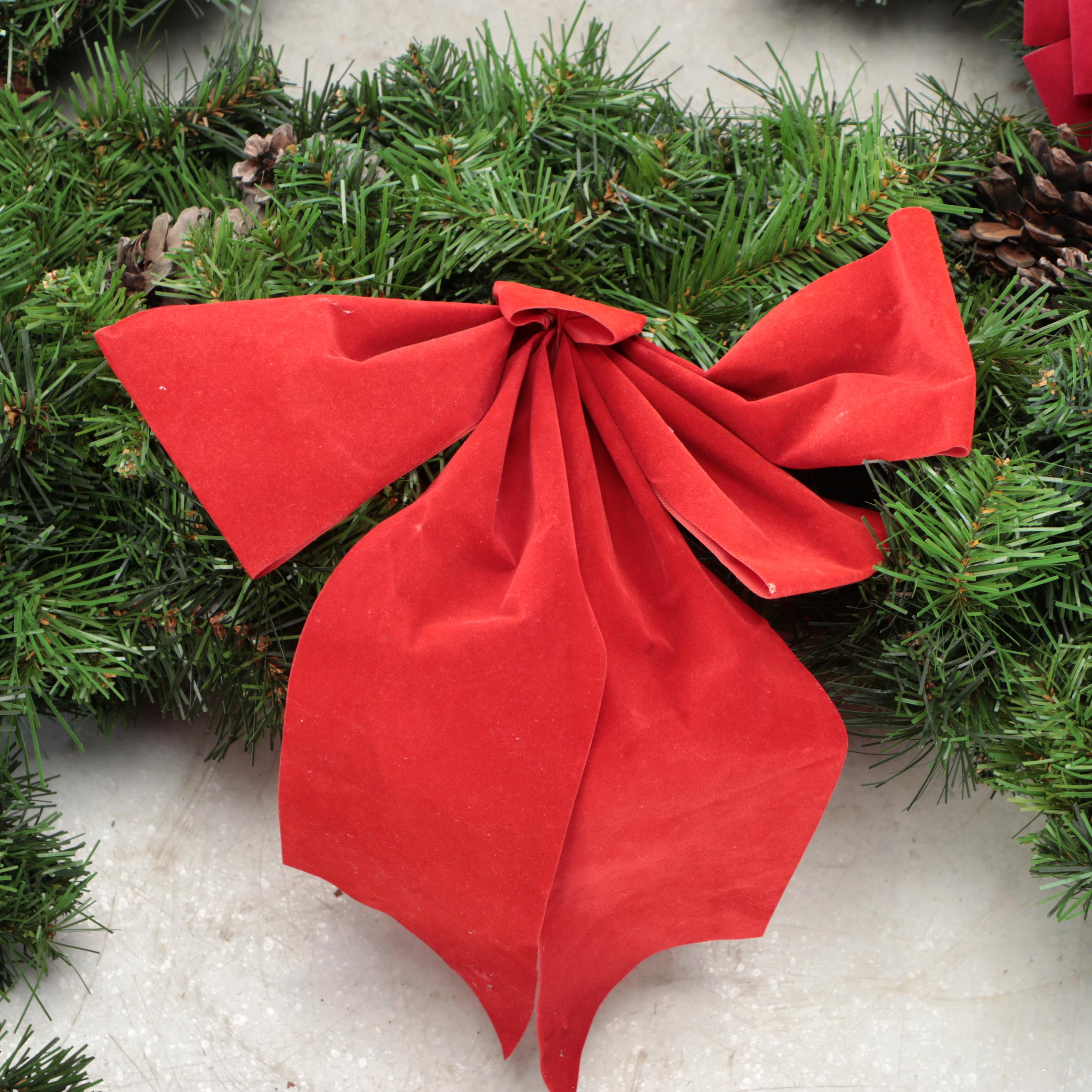 Artificial Pinecone and Bow Christmas Wreaths