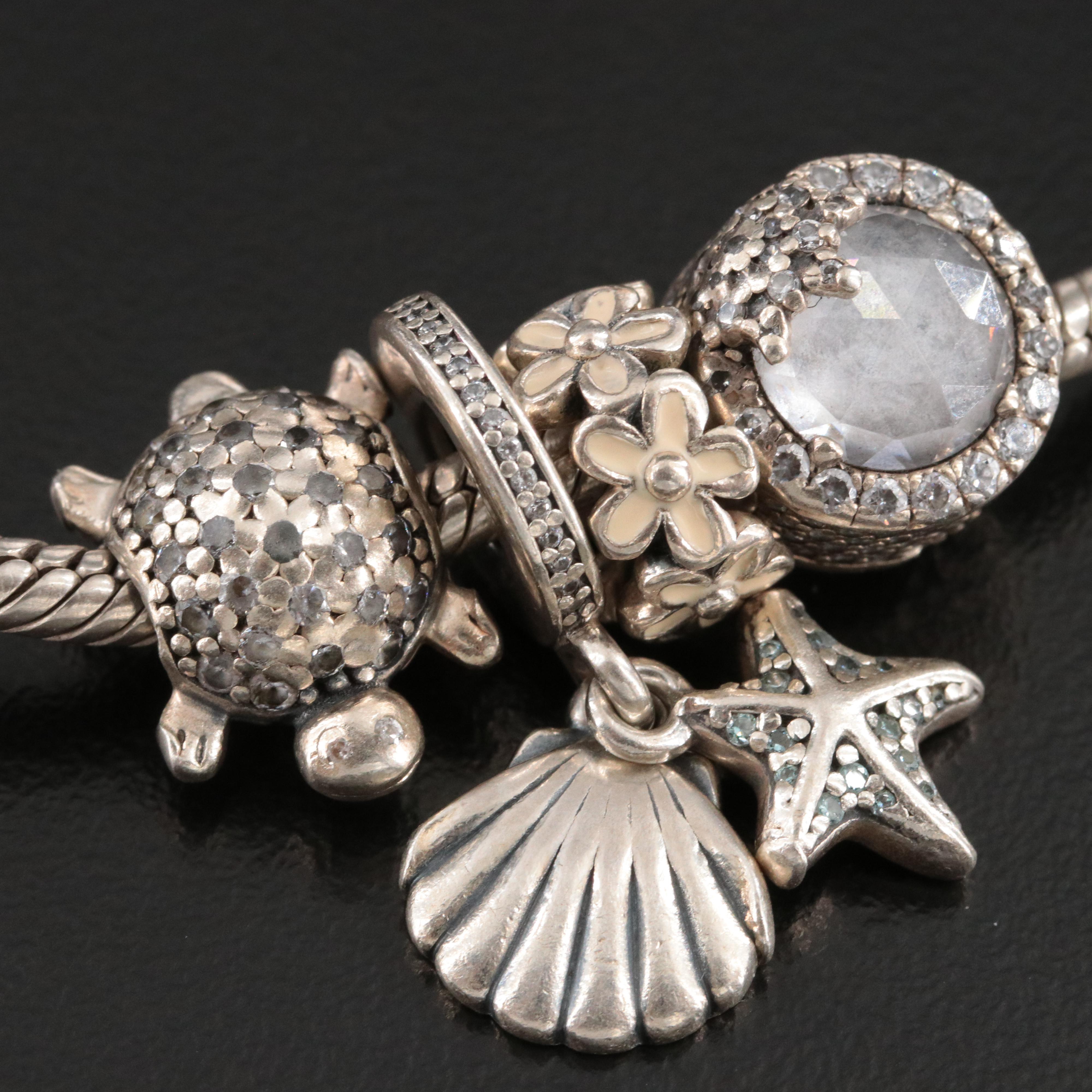 Pandora Sterling Bracelet and CZ Beads with Rose Tone Accents