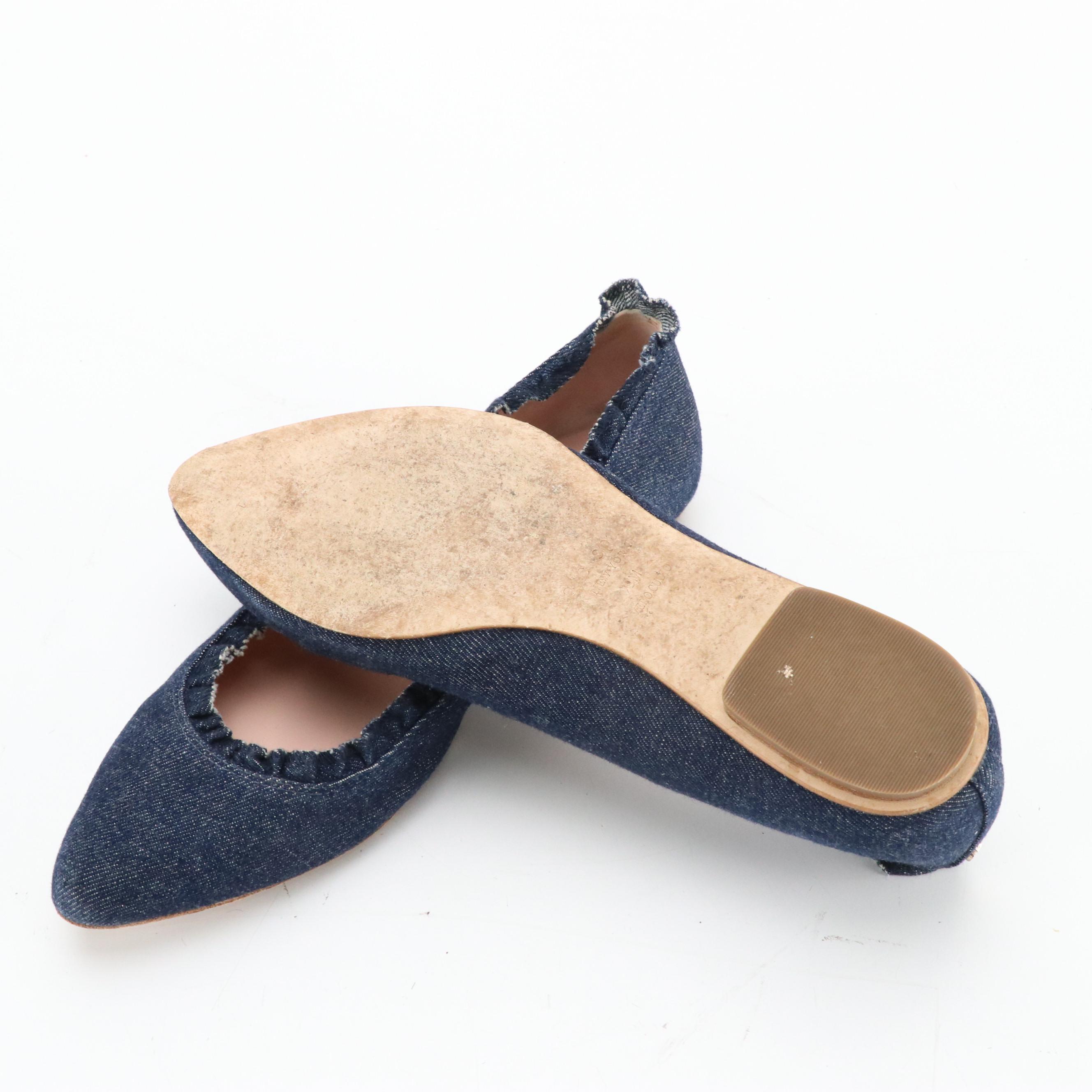 Kate Spade Ruffled Denim "Nicole" Flats and "Cece Too" Leopard Calf Hair Loafers
