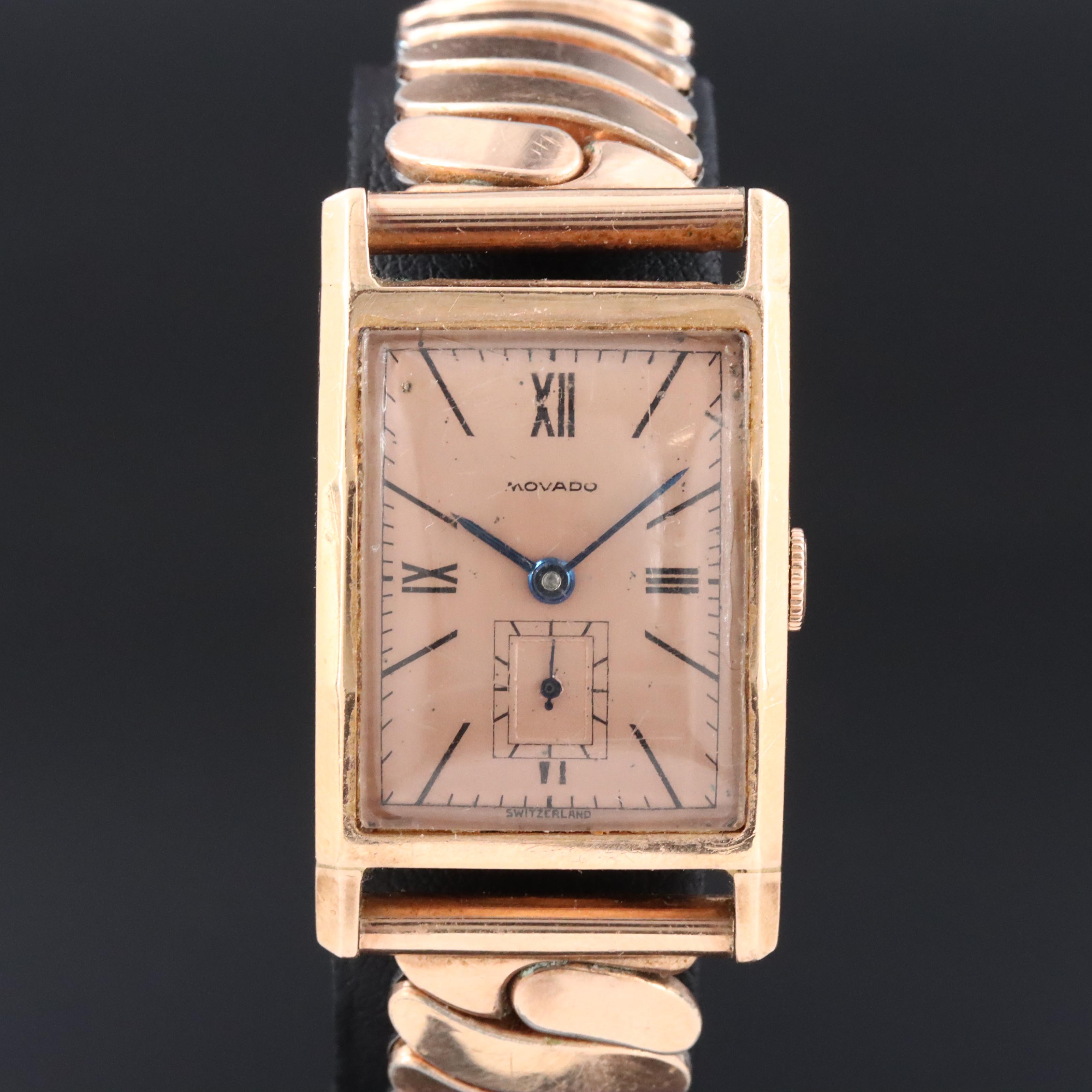 Vintage Movado Rose Tone Gold Filled Manual Wind Tank Style Watch