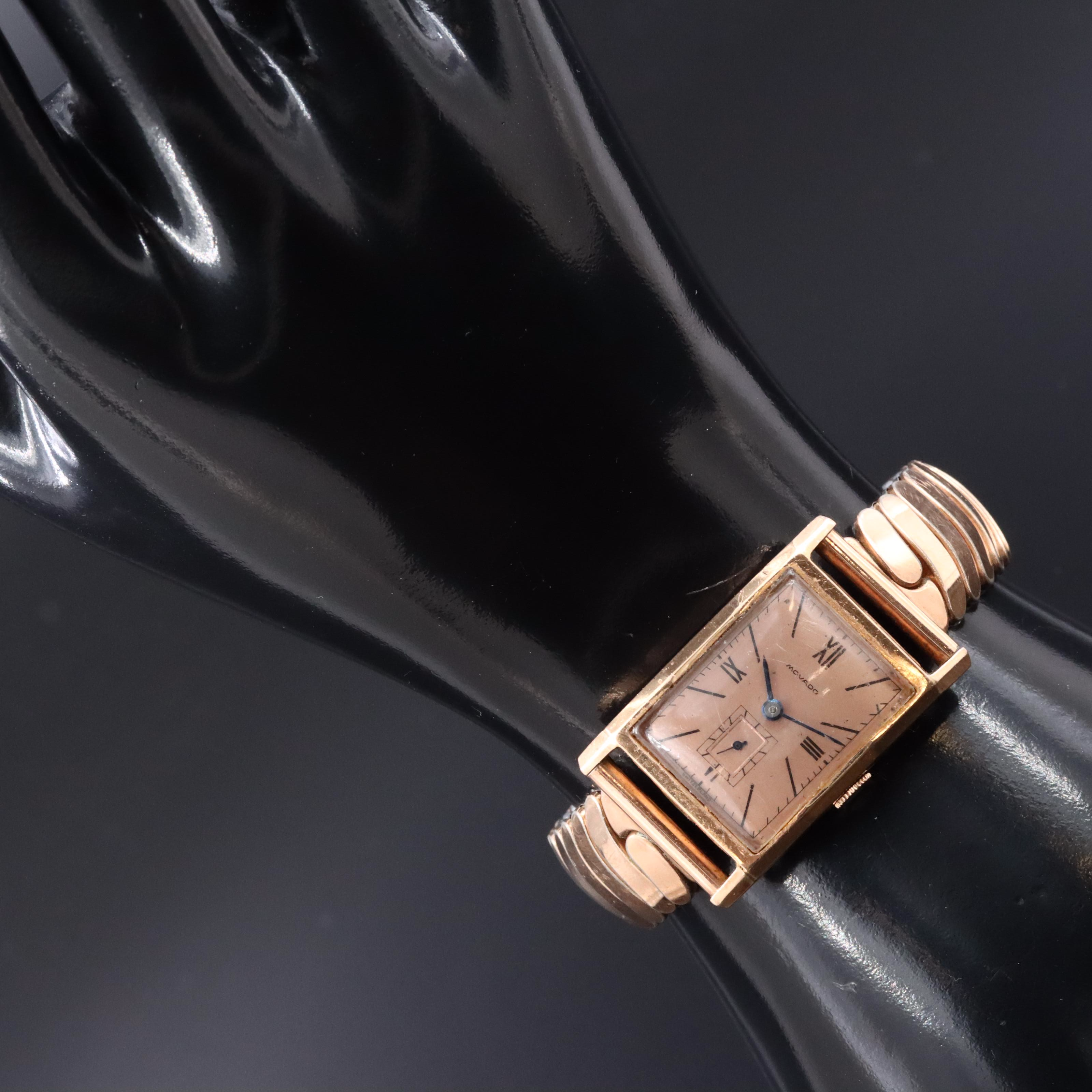 Vintage Movado Rose Tone Gold Filled Manual Wind Tank Style Watch