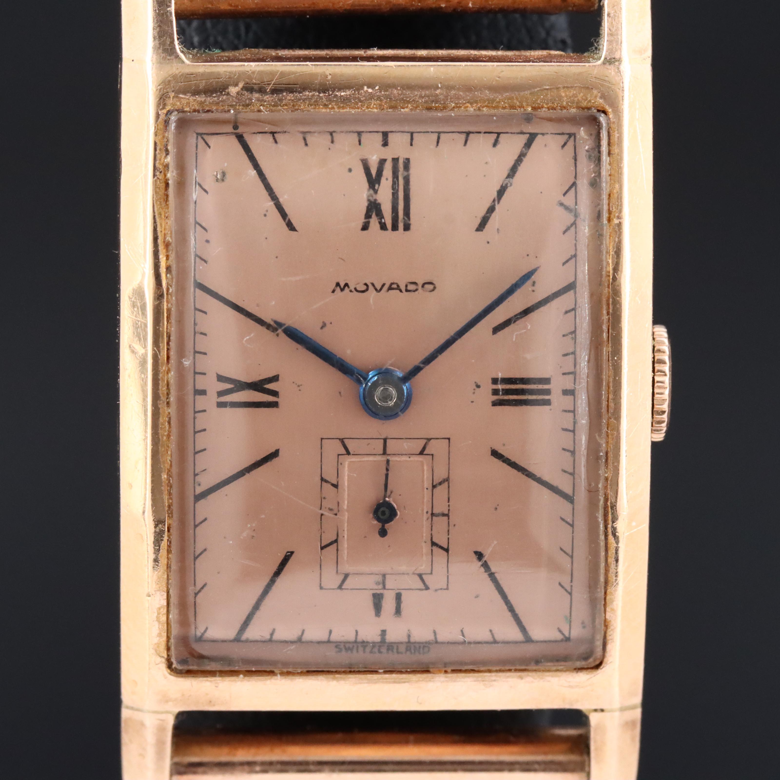 Vintage Movado Rose Tone Gold Filled Manual Wind Tank Style Watch