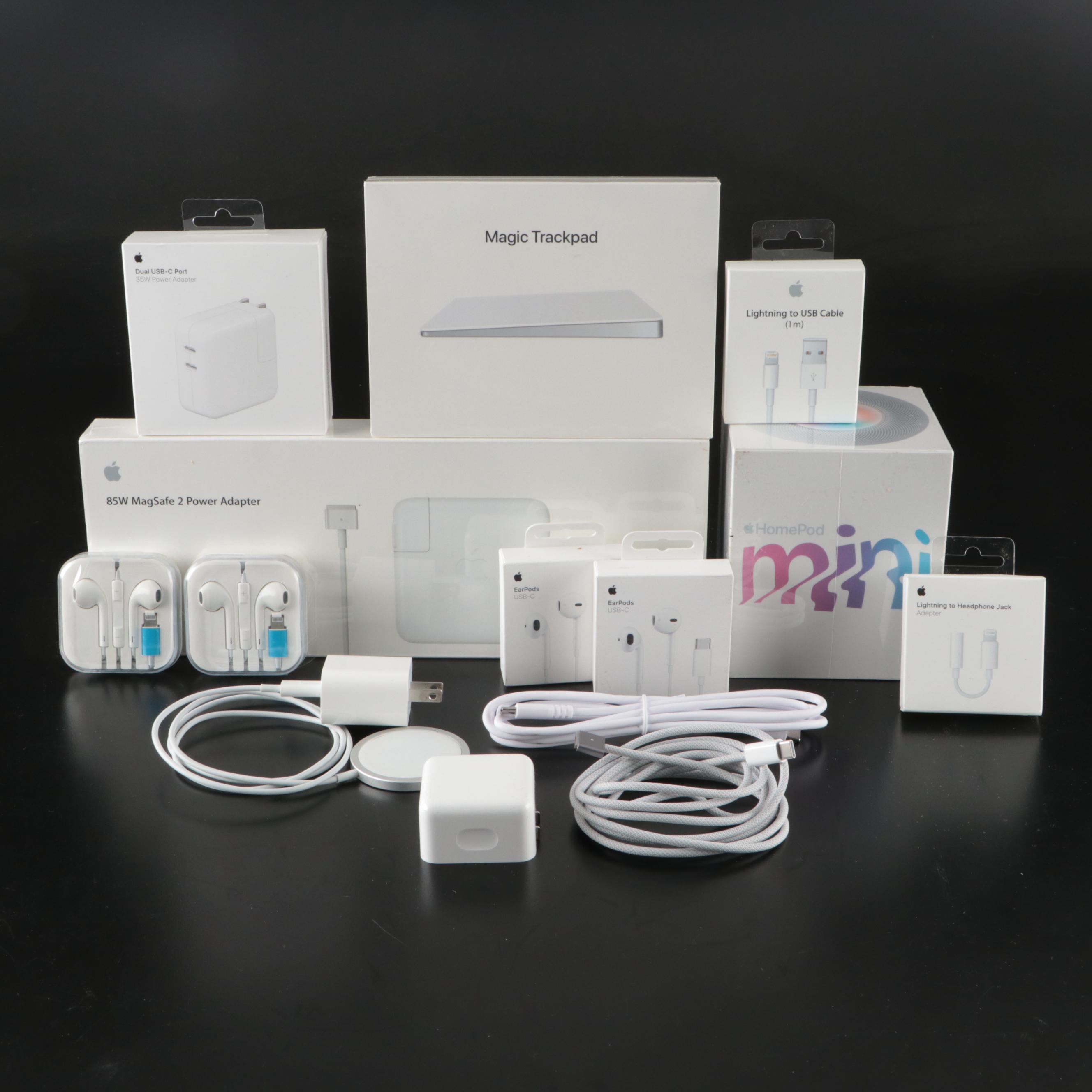 Apple HomePod Mini with Magic Trackpad, EarPods, Adapters, and More Accessories