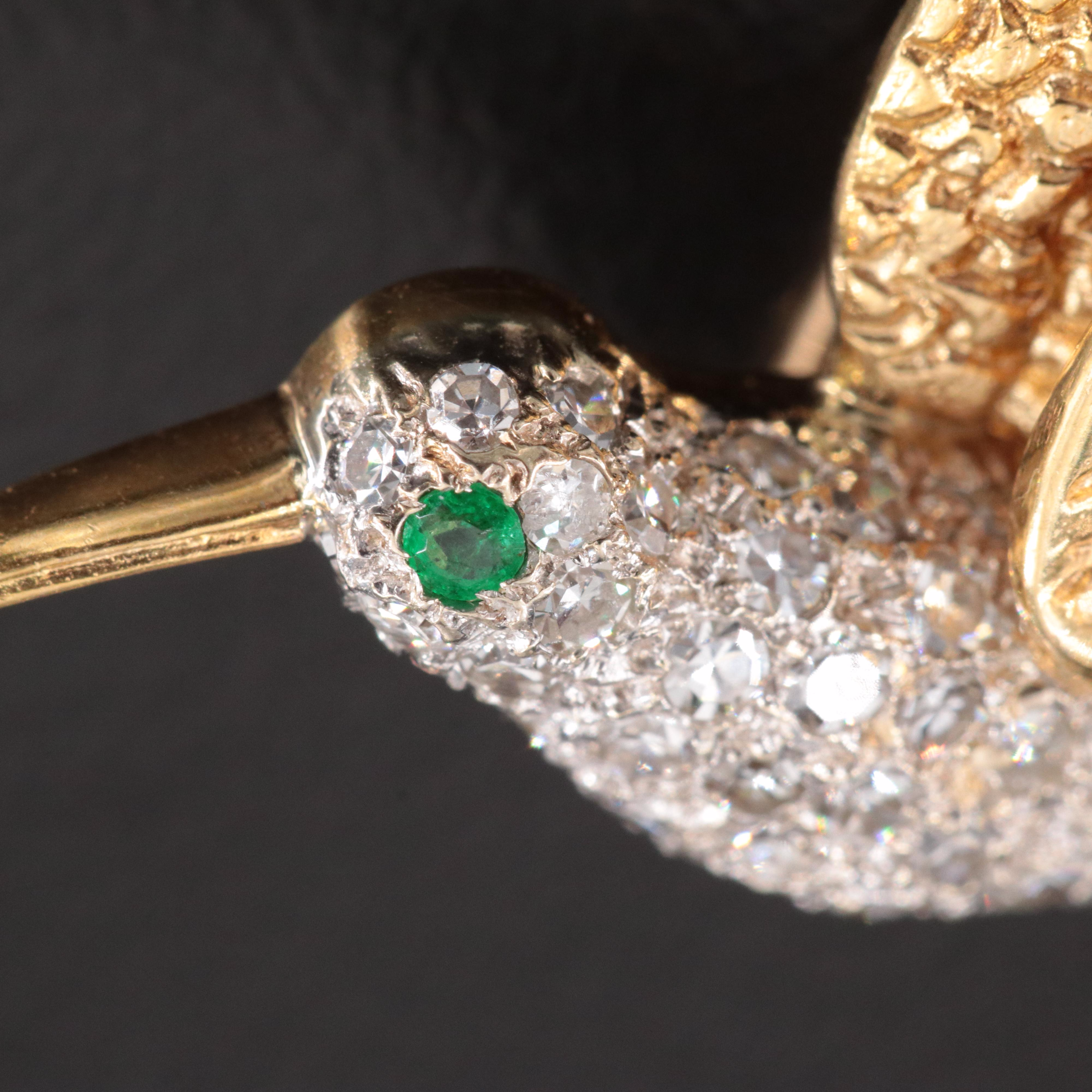 18K 0.50 CTW Diamond and Emerald Hummingbird Brooch