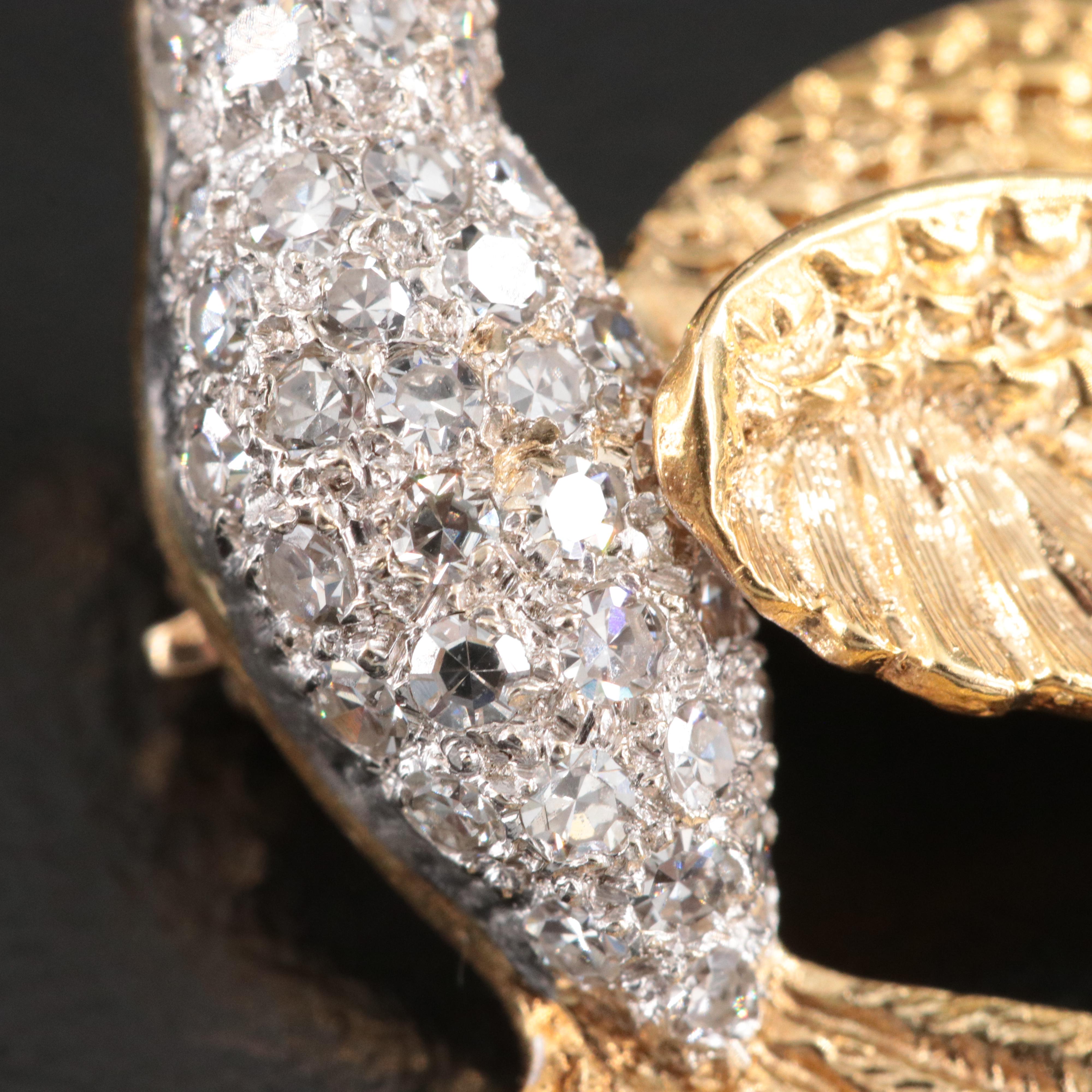 18K 0.50 CTW Diamond and Emerald Hummingbird Brooch