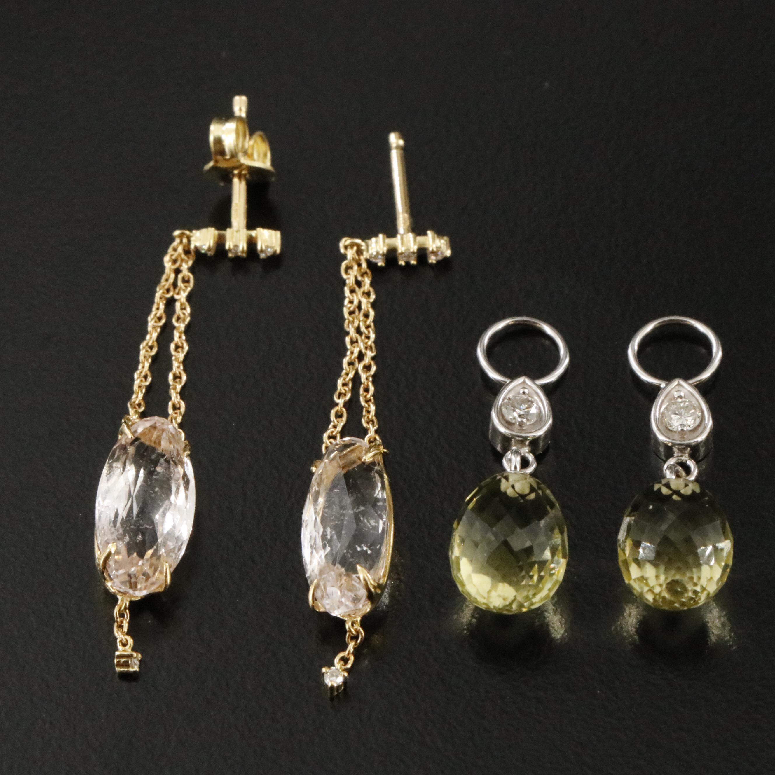 18K (Navette) Earrings and 14K Earrings and Enhancers Featuring Citrine