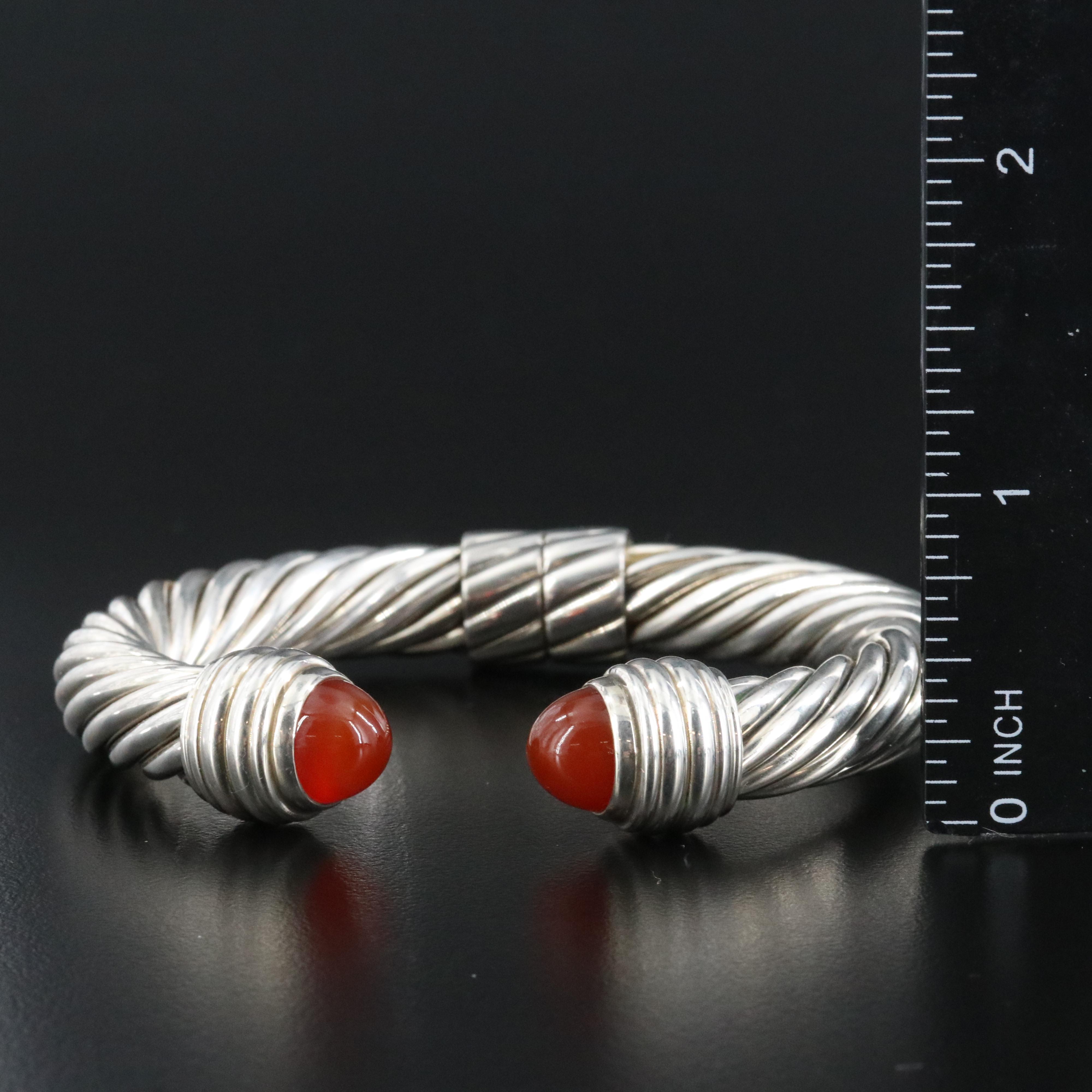 David Yurman Sterling and Carnelian Cable Cuff Bracelet