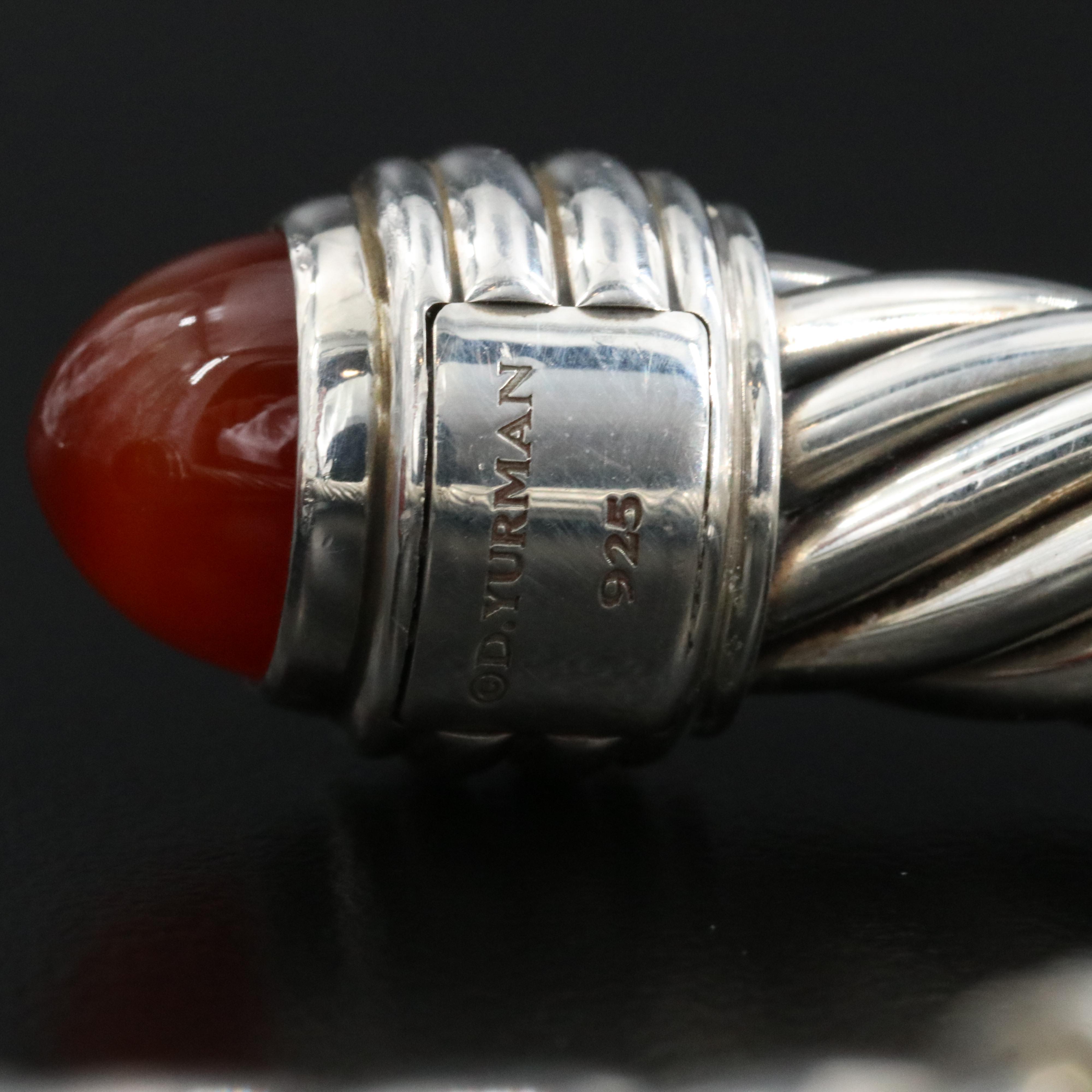 David Yurman Sterling and Carnelian Cable Cuff Bracelet