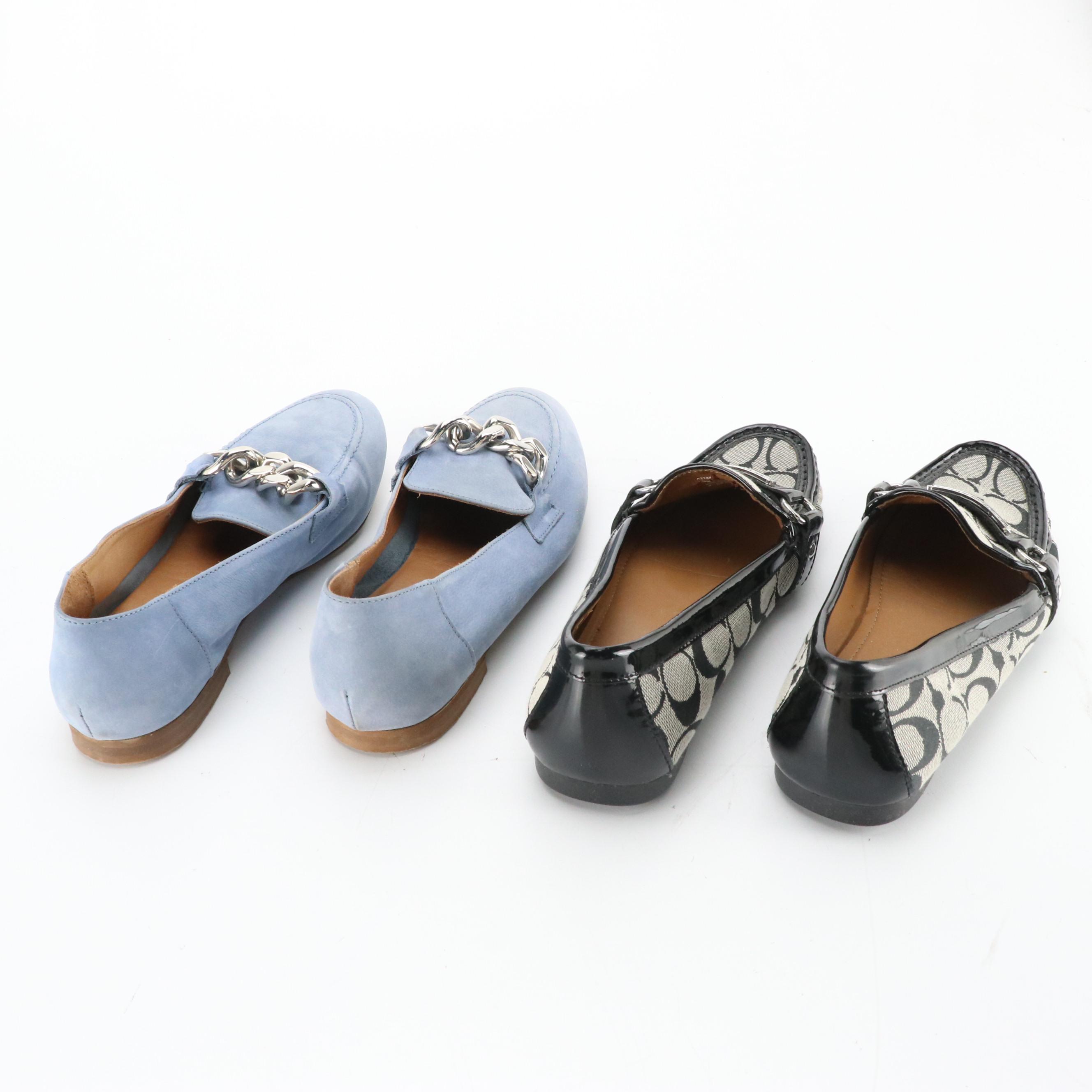 Coach "Felisha" Signature Canvas Loafers, Donald Pliner "Balinda" Chain Loafers