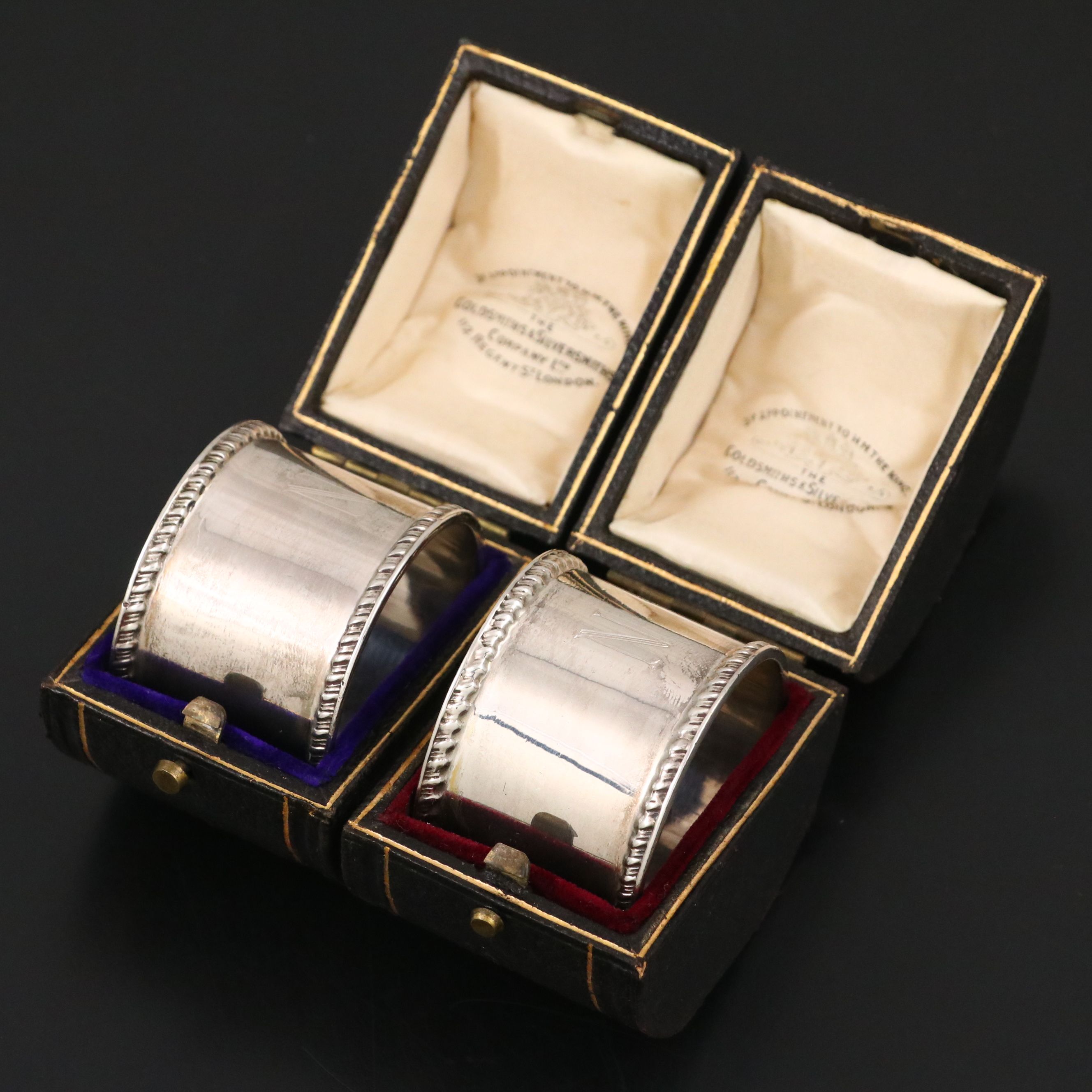 Goldsmiths & Silversmiths Co Ltd English Sterling Silver Napkin Rings, 1912