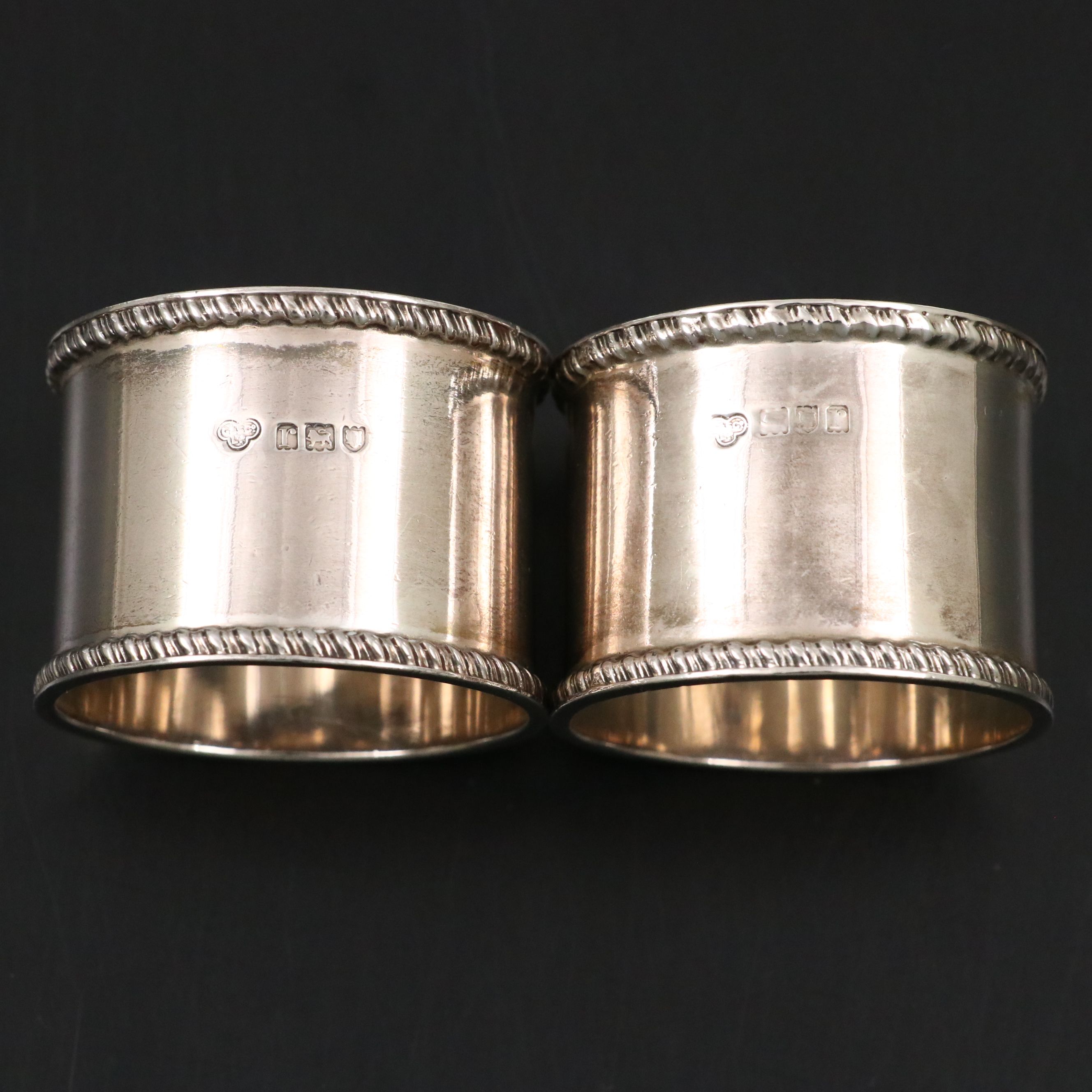 Goldsmiths & Silversmiths Co Ltd English Sterling Silver Napkin Rings, 1912