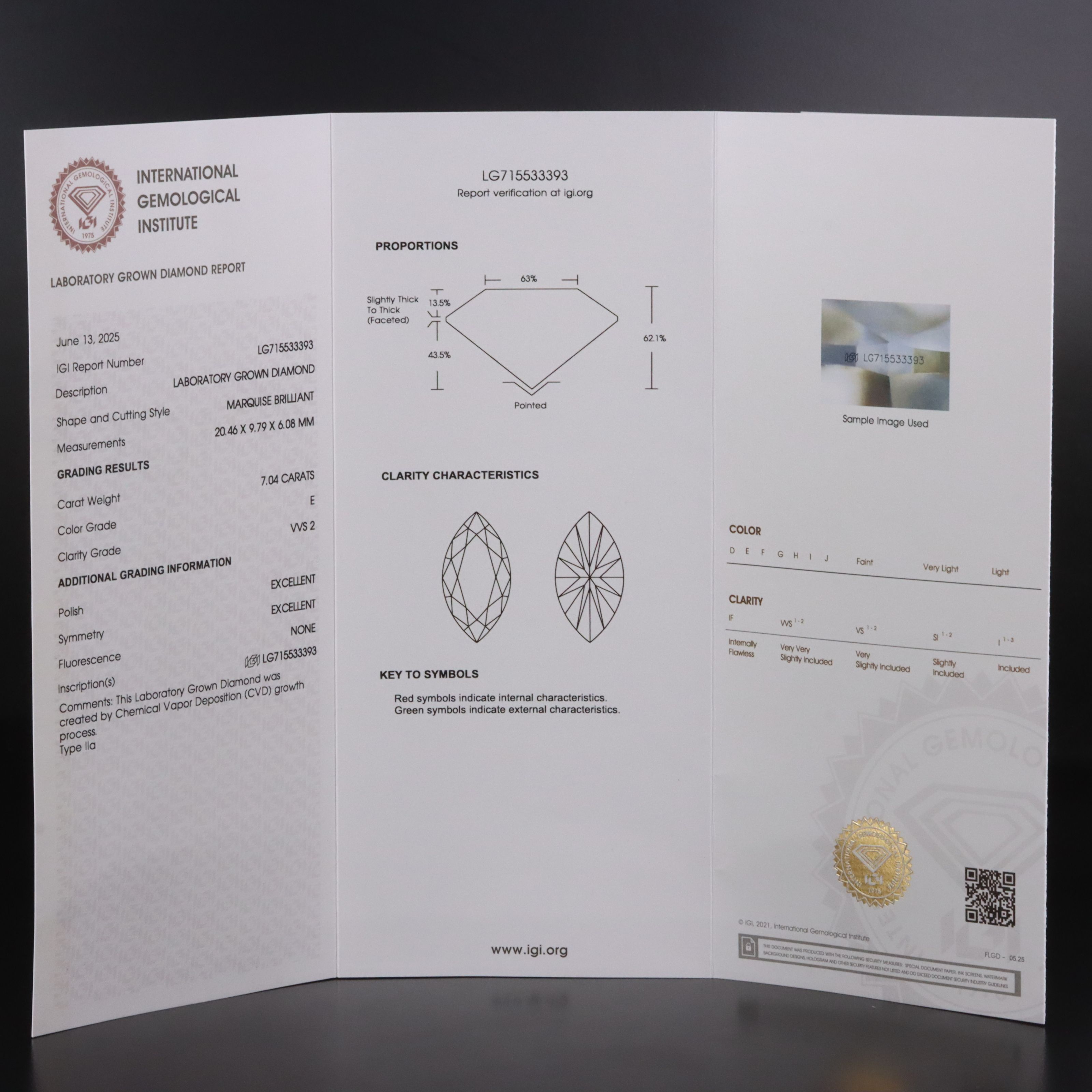 18K 7.04 CT Lab Grown Diamond Solitaire Ring with IGI Report