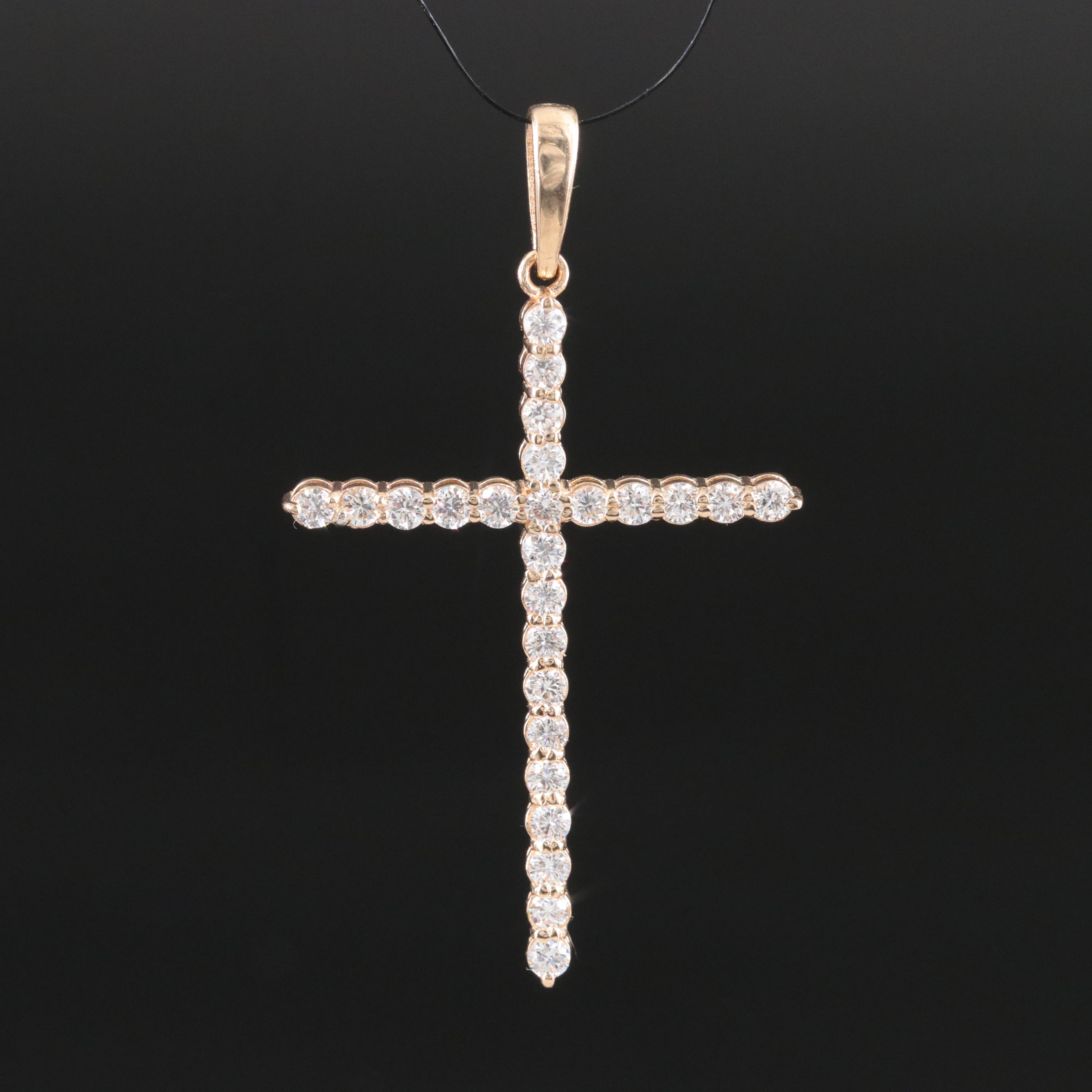 14K 0.98 CTW Lab Grown Diamond Cross Pendant