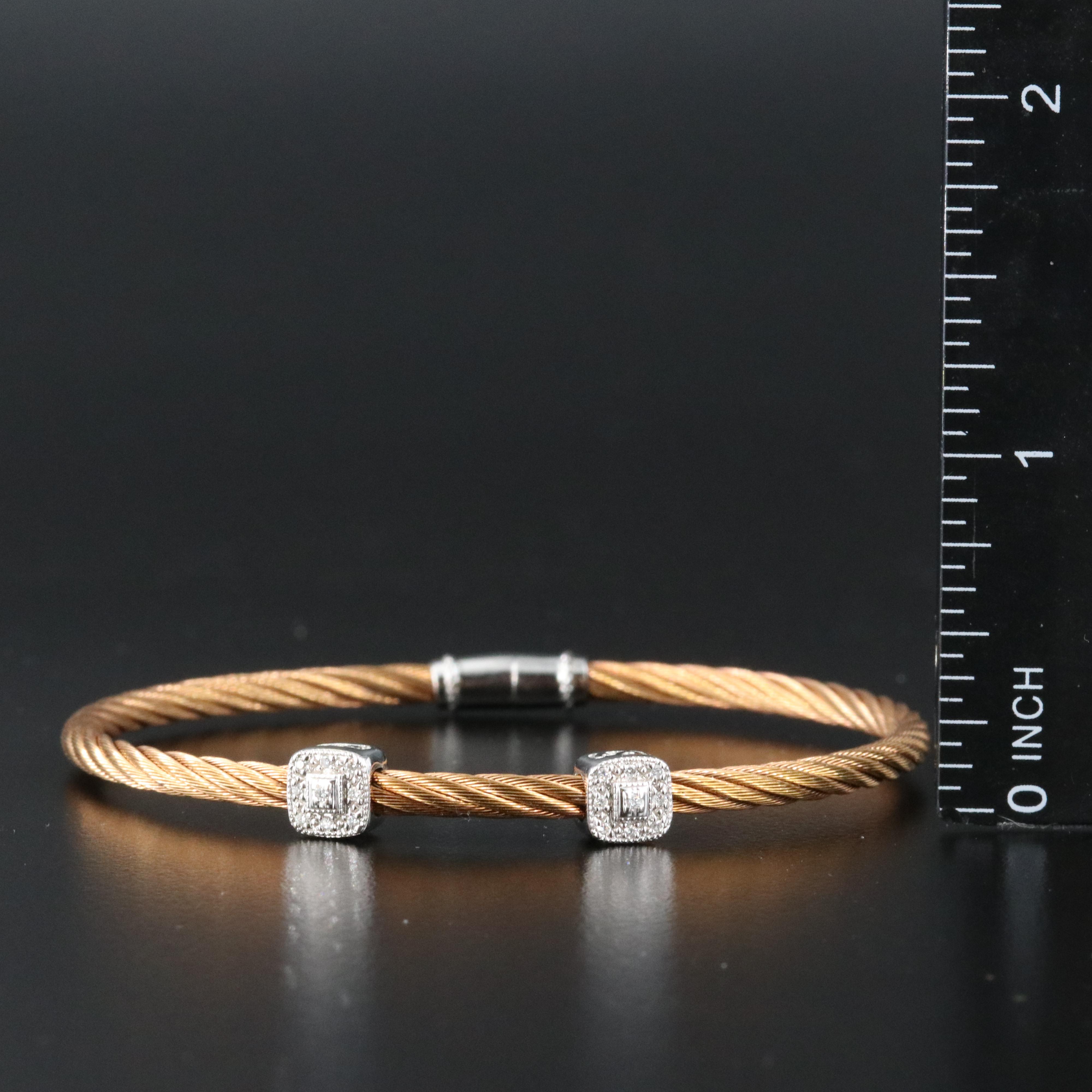 Charriol Steel Cable Bracelet Collection with 18K Diamond Stations