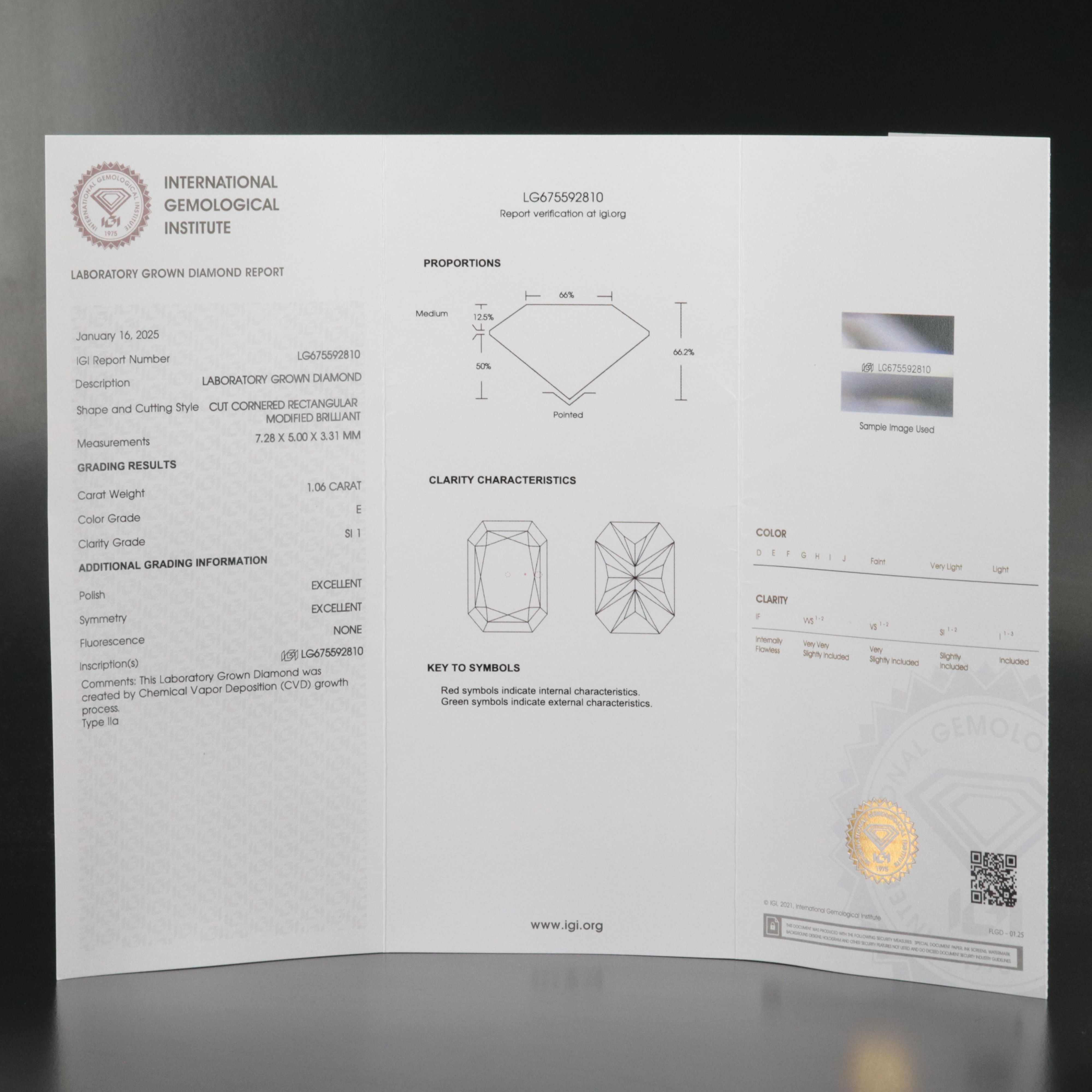 Loose 1.06 CT Lab Grown Diamond with IGI Report