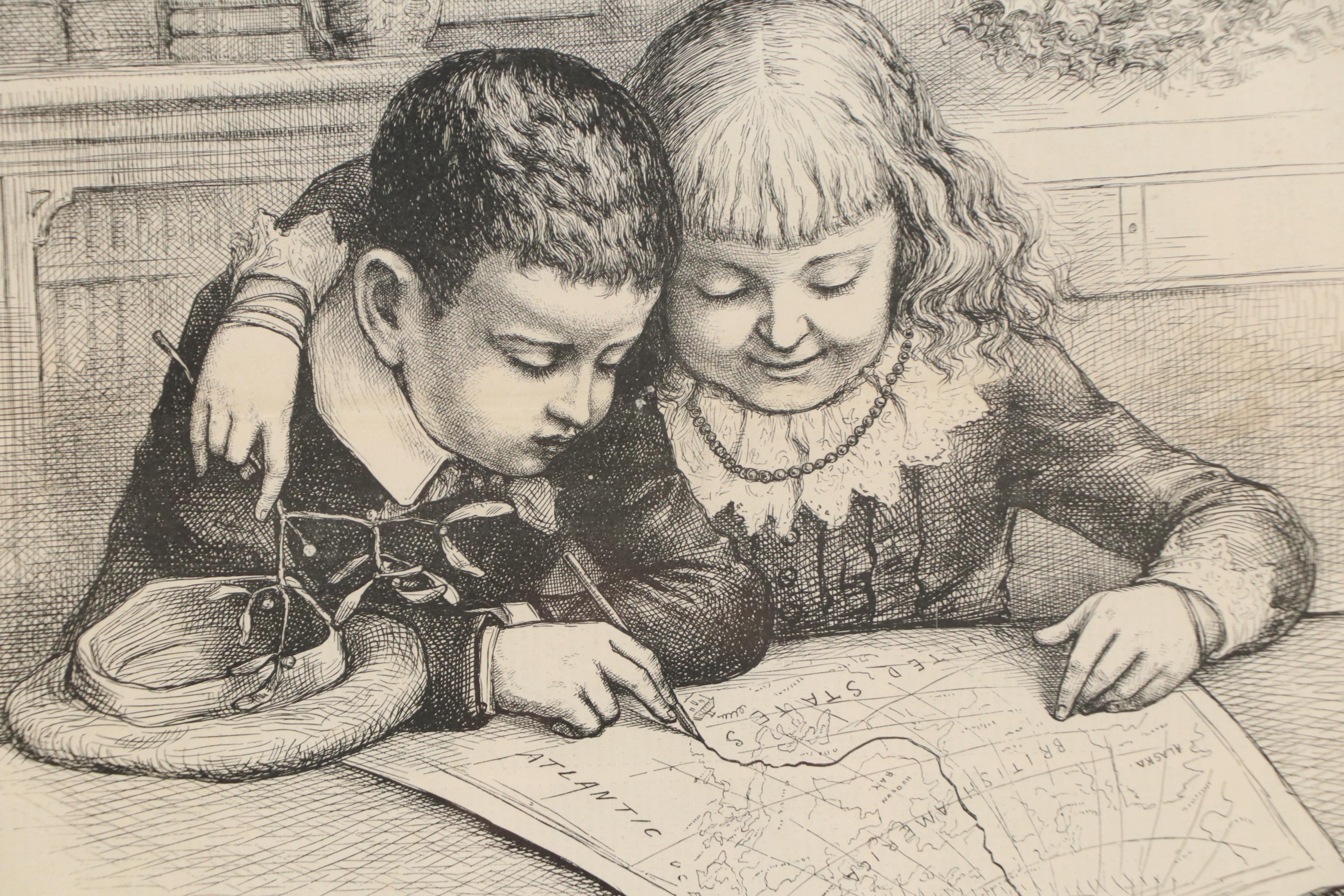 Harper's Weekly Engraving After Thomas Nast "Santa Claus's Route," 1885