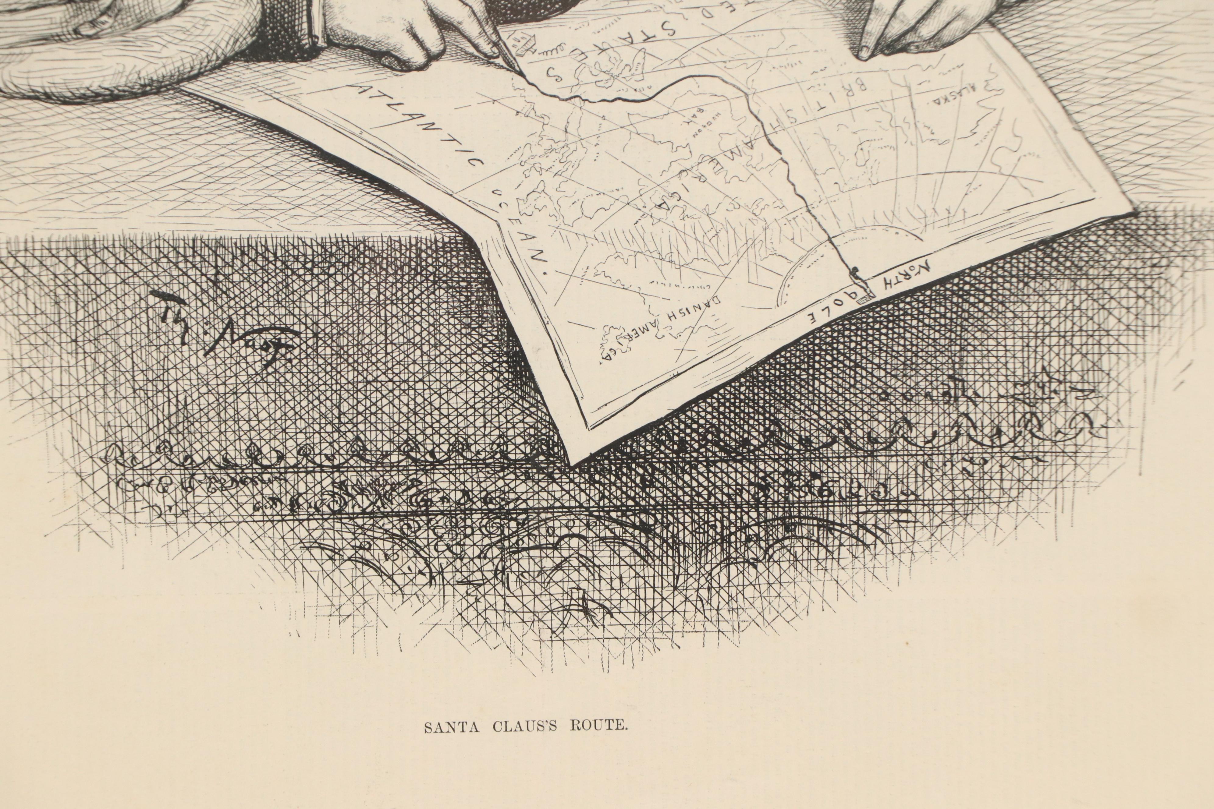Harper's Weekly Engraving After Thomas Nast "Santa Claus's Route," 1885