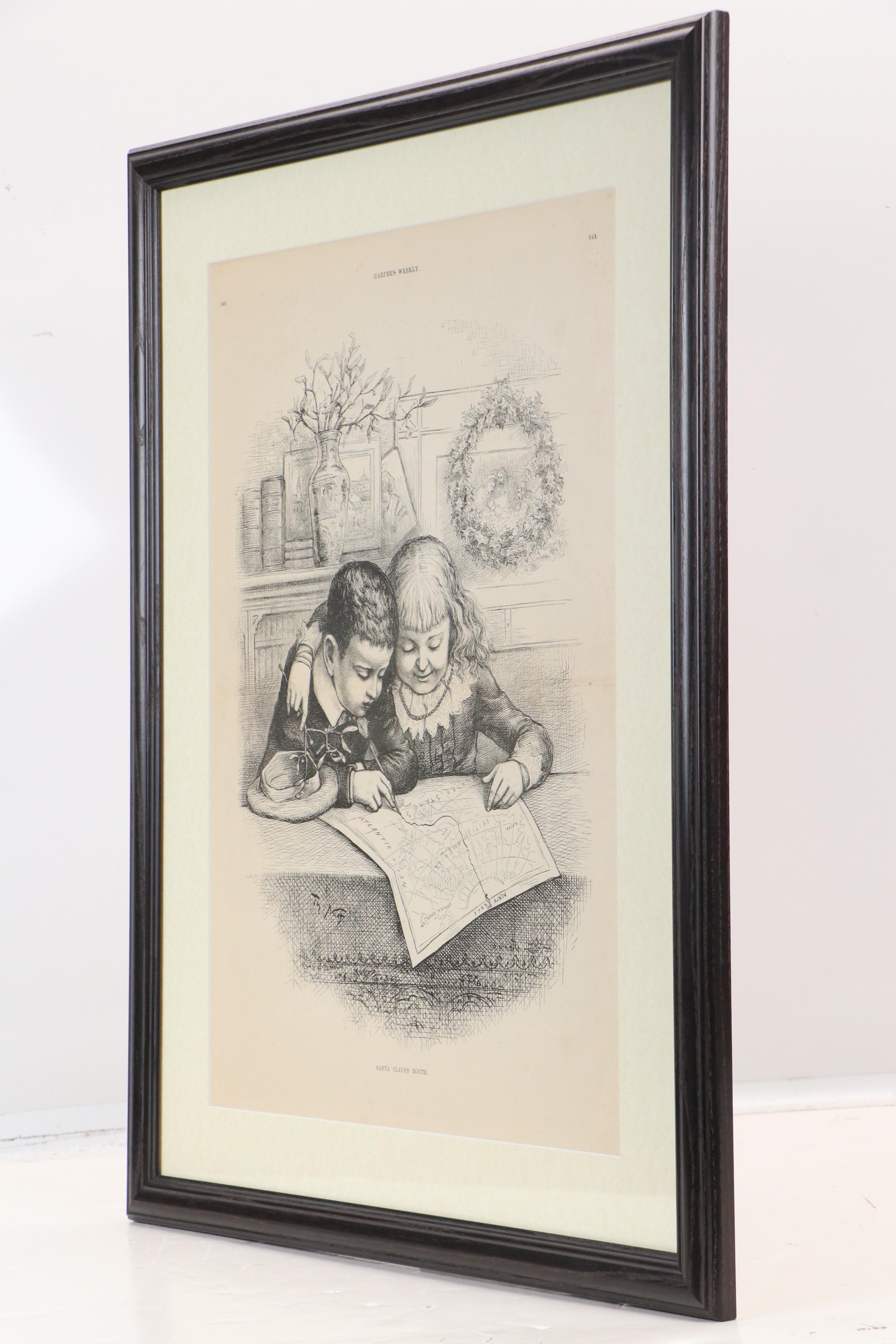 Harper's Weekly Engraving After Thomas Nast "Santa Claus's Route," 1885