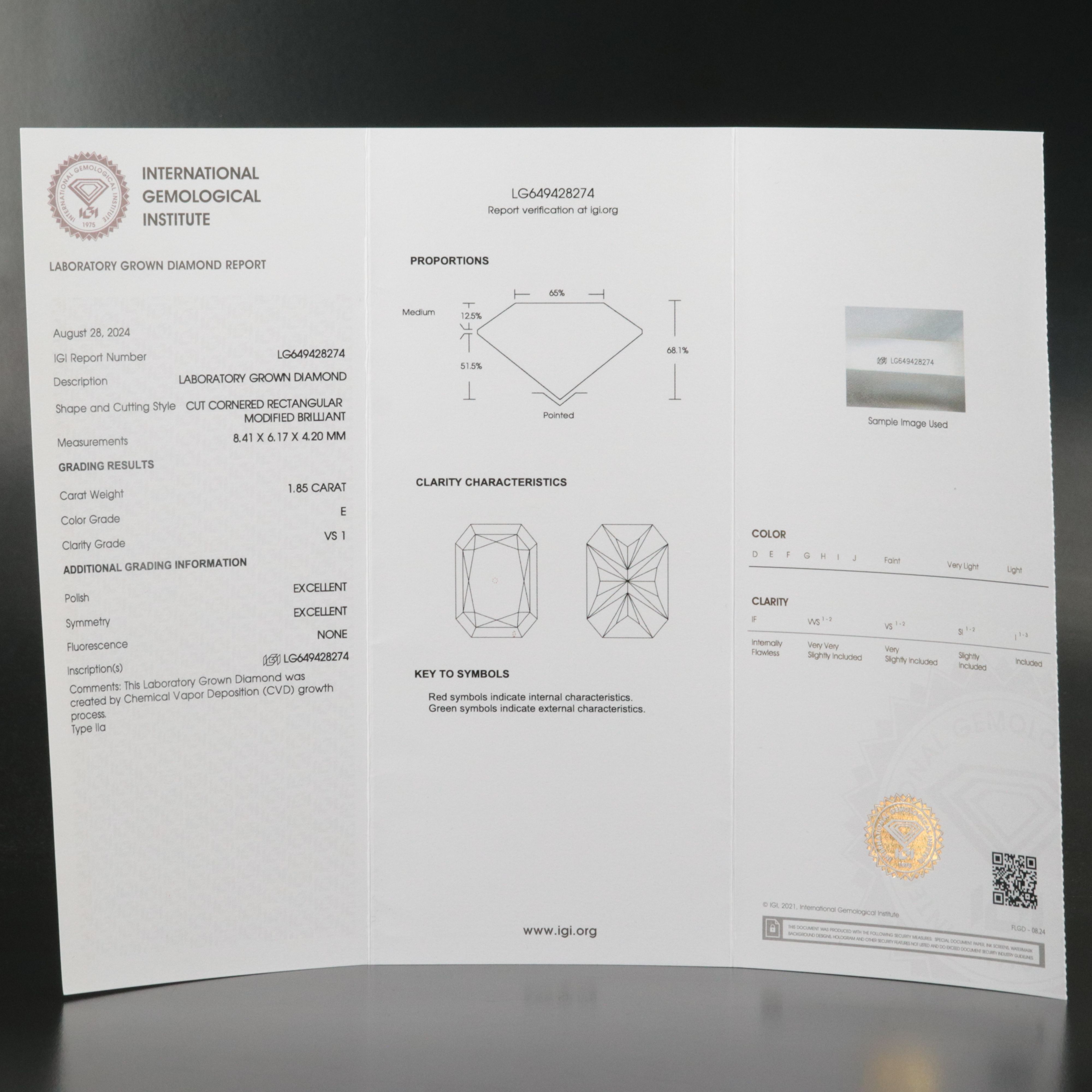 Loose 1.85 CT Lab Grown Diamond with IGI Report