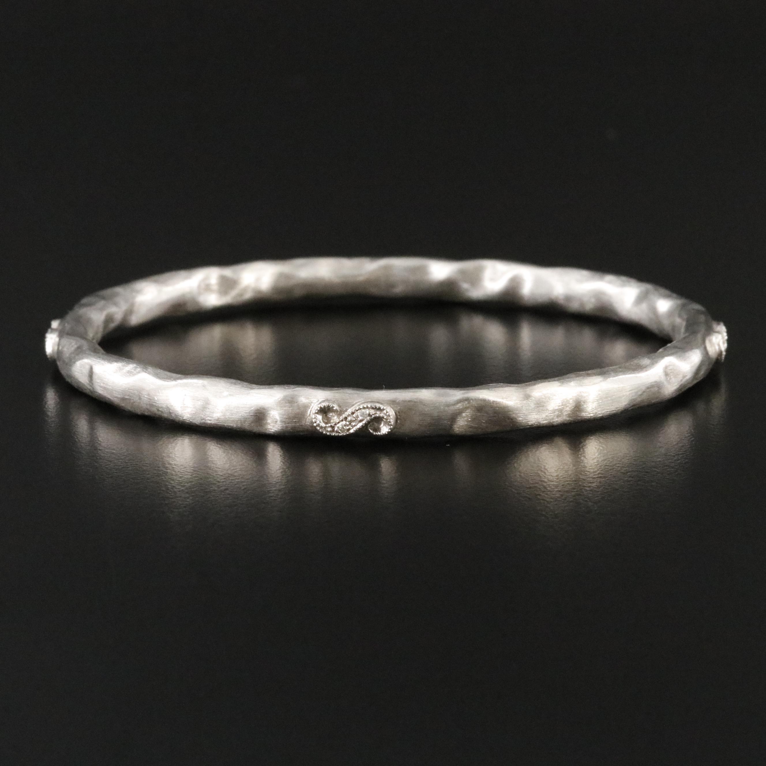 Rhonda Faber Green Sterling Diamond Accented Hammered Scroll Bangle Bracelet