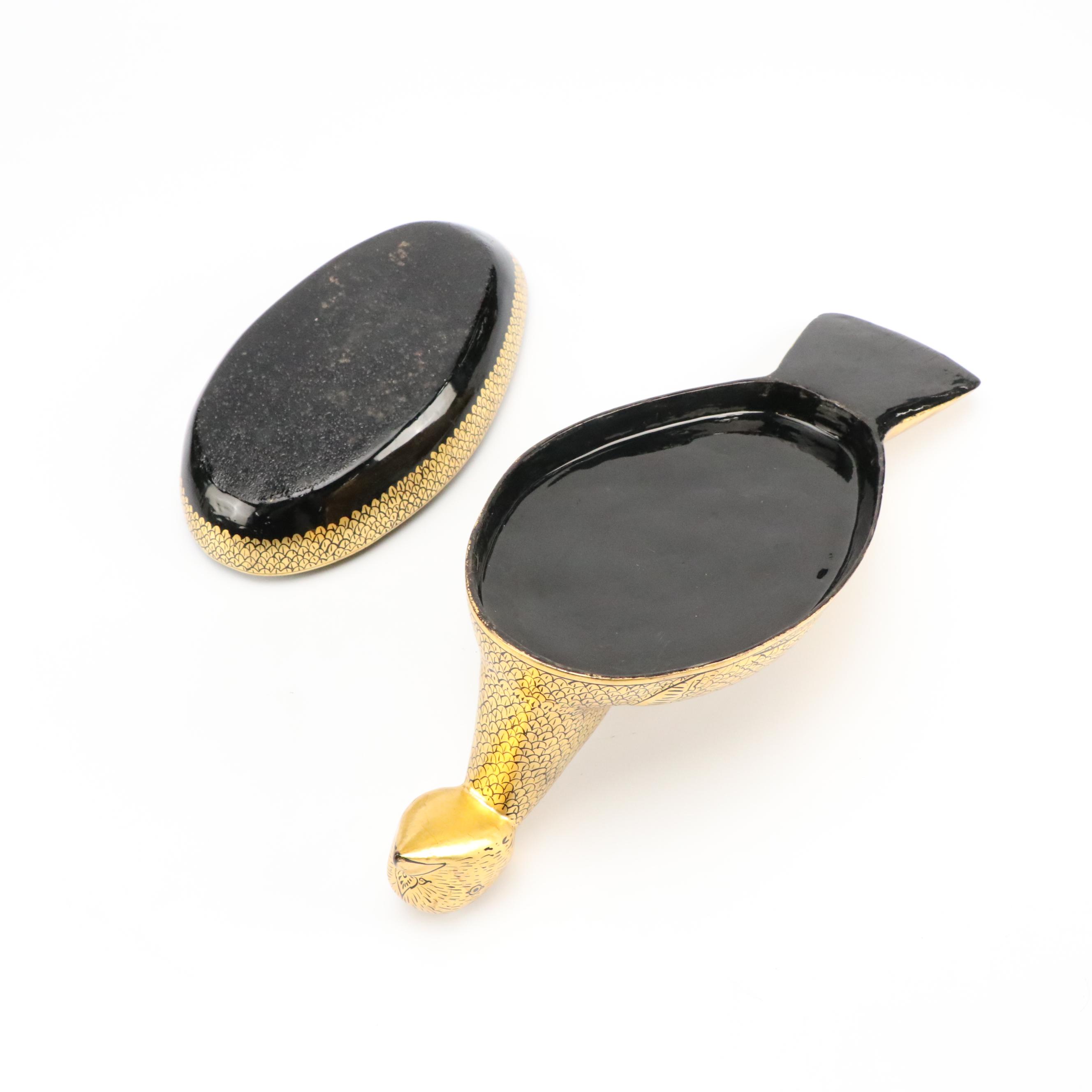 Chinese Gilt Lacquerware Bird Box and Stacking Box with Other Décor