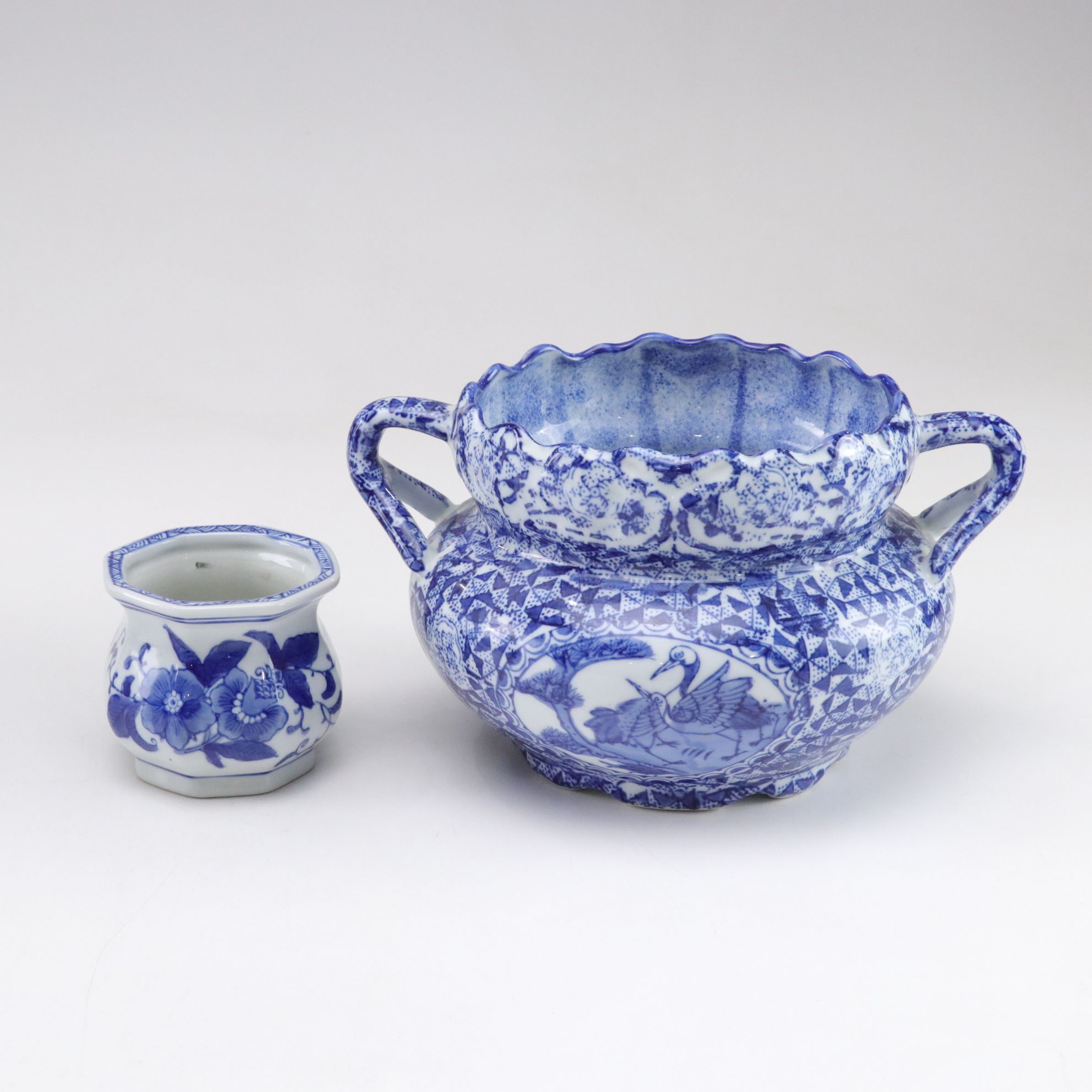 Chinese Blue and White Porcelain Jardiniere, Vase, Pitcher and Planter