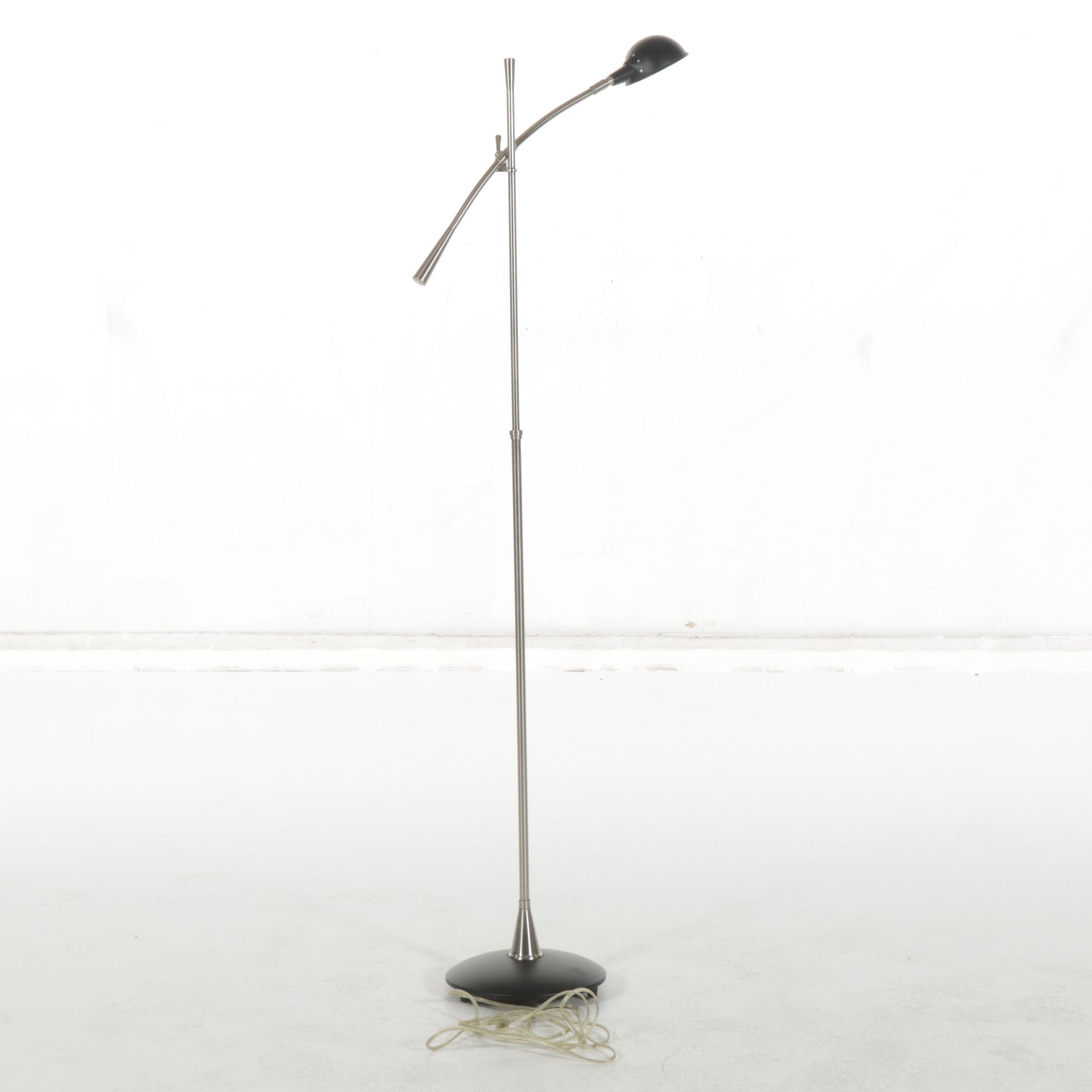 Cantilever Brushed Silver and Black Enamel Floor Lamp, 21st Century