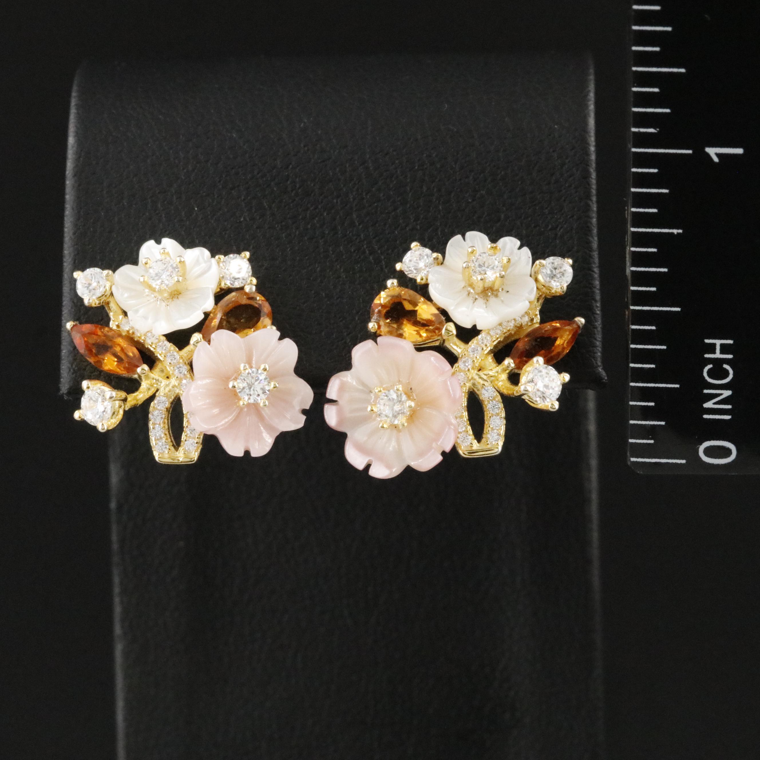 Sterling Mother of Pearl, Citrine, and CZ Earrings