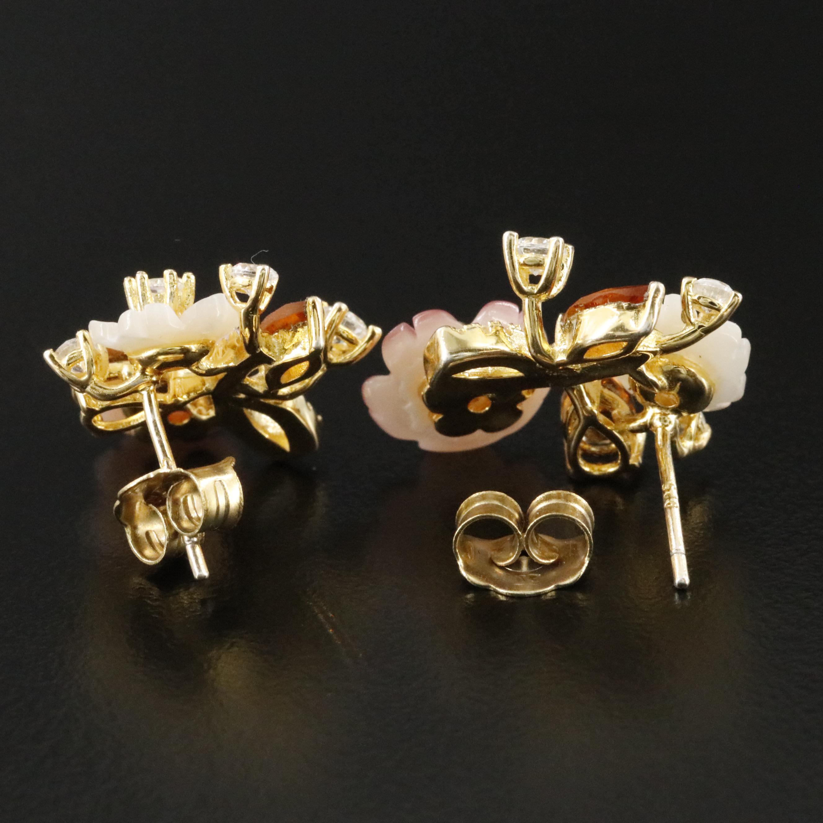 Sterling Mother of Pearl, Citrine, and CZ Earrings