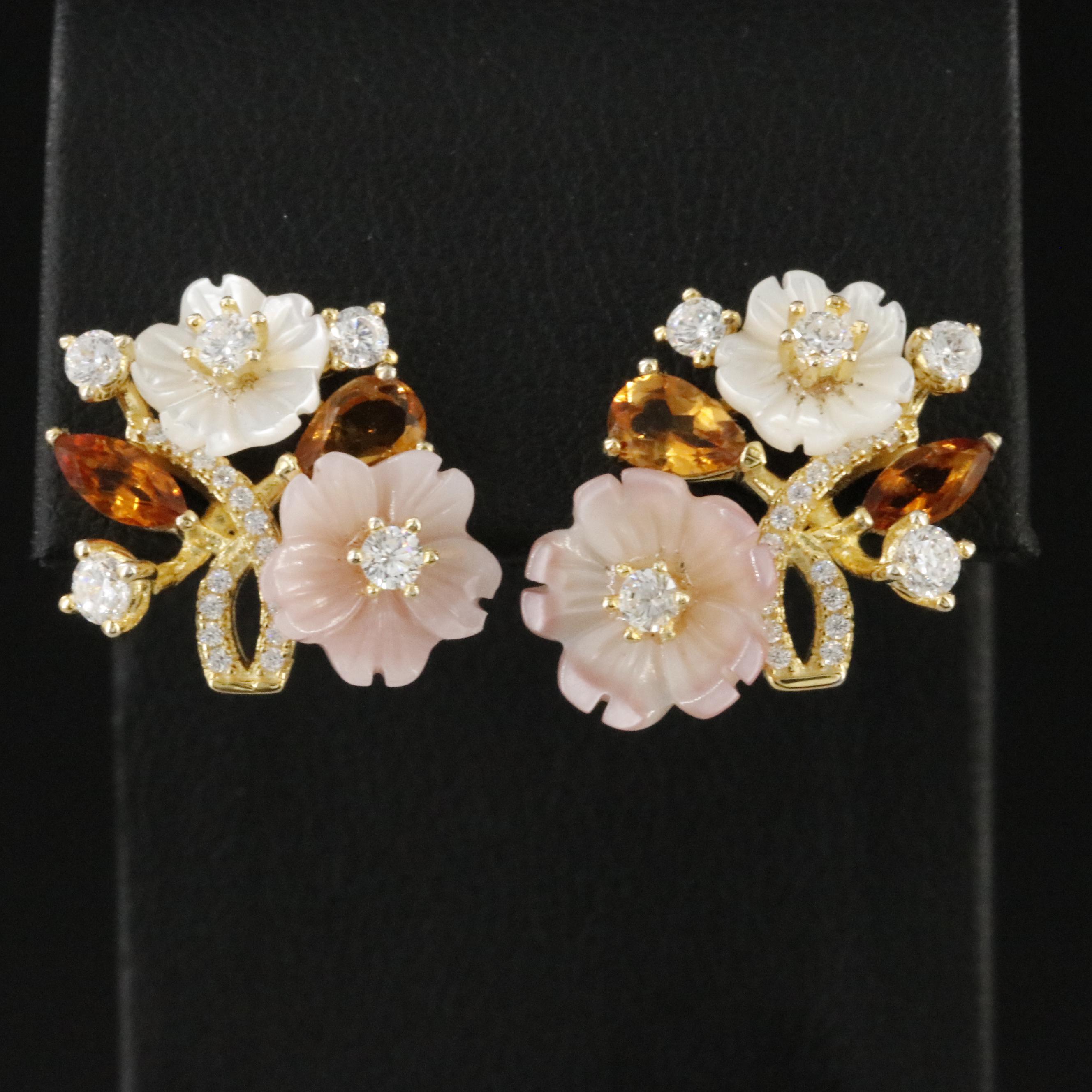 Sterling Mother of Pearl, Citrine, and CZ Earrings