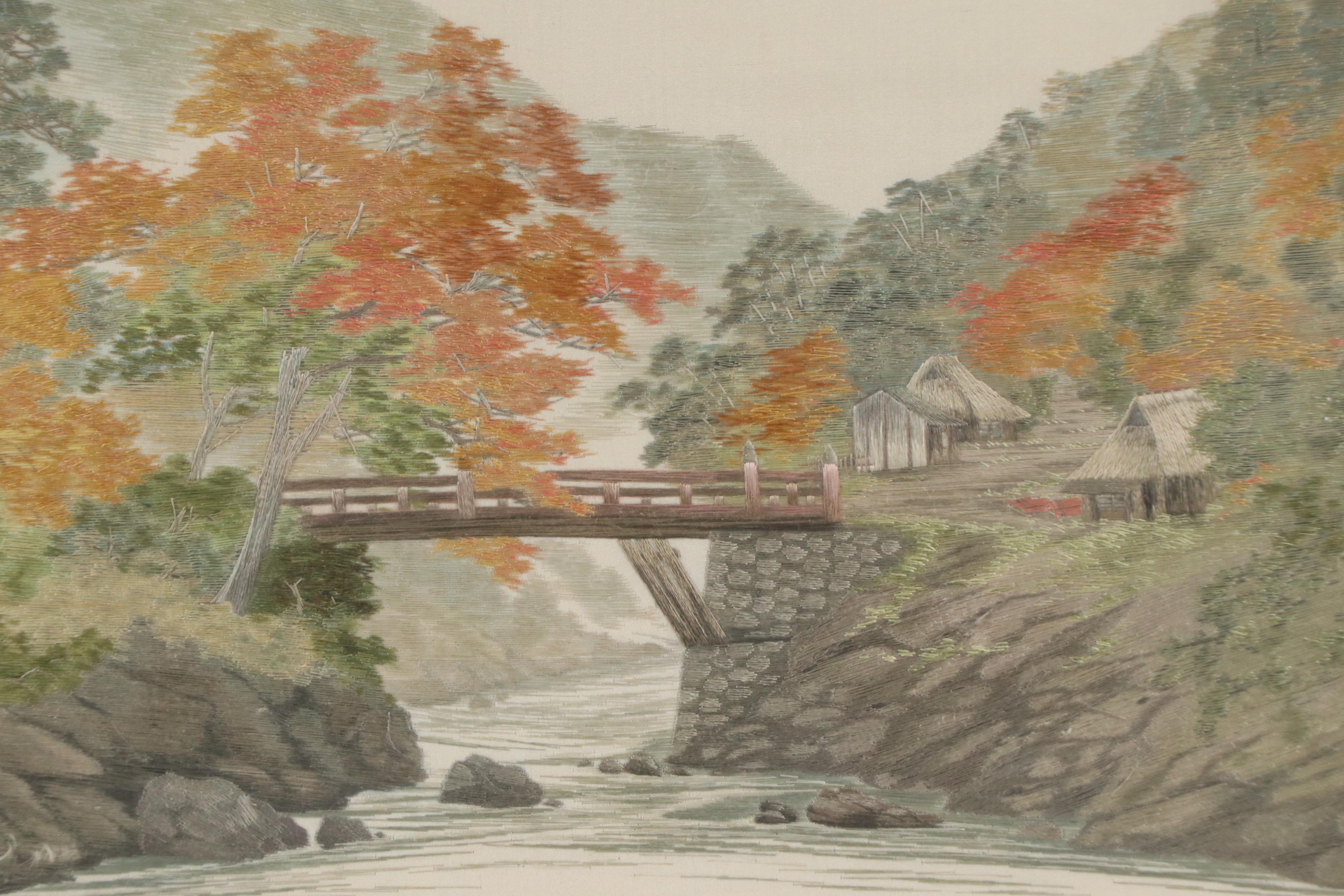 Hand-Embroidered Panel of East Asian Landscape