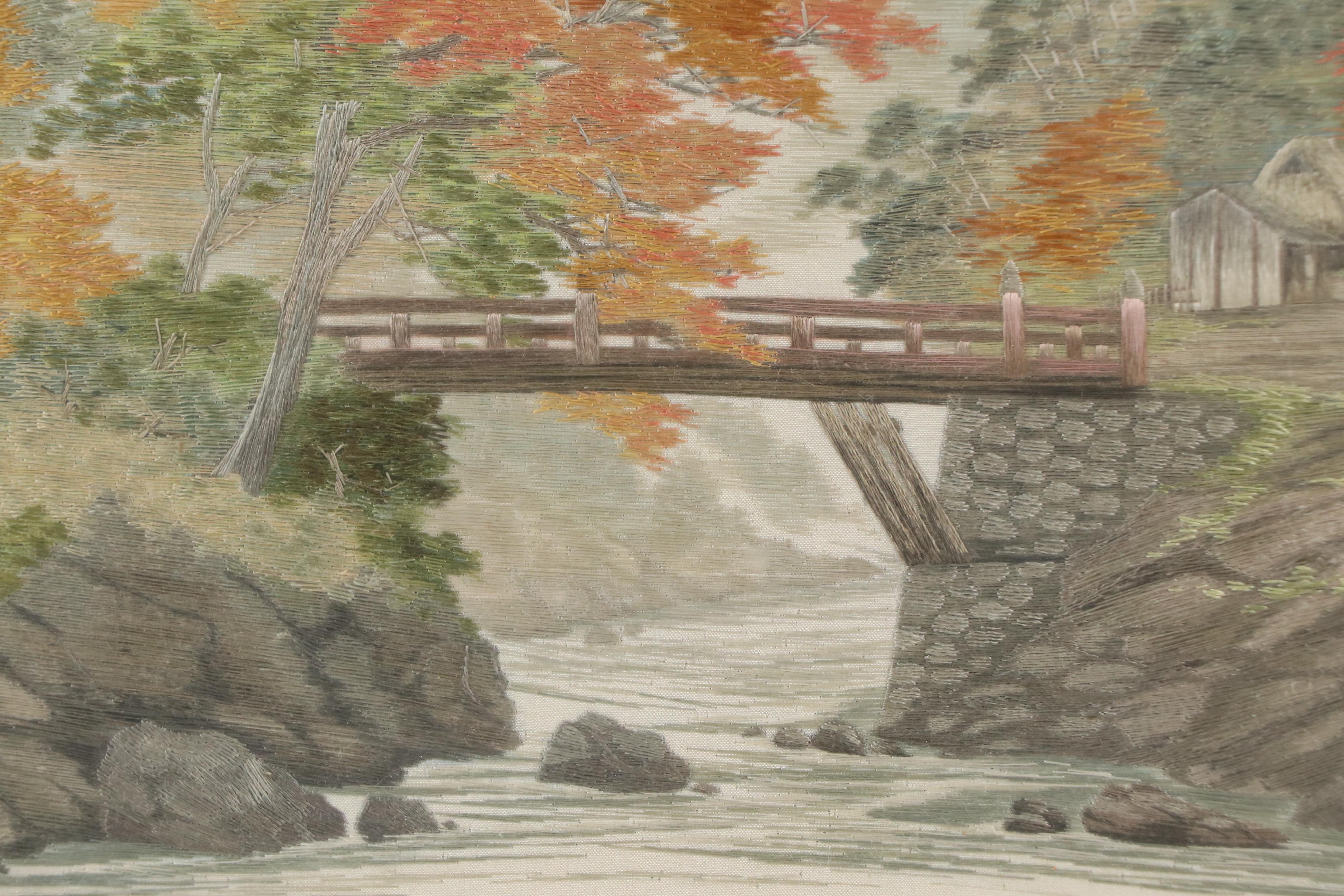 Hand-Embroidered Panel of East Asian Landscape