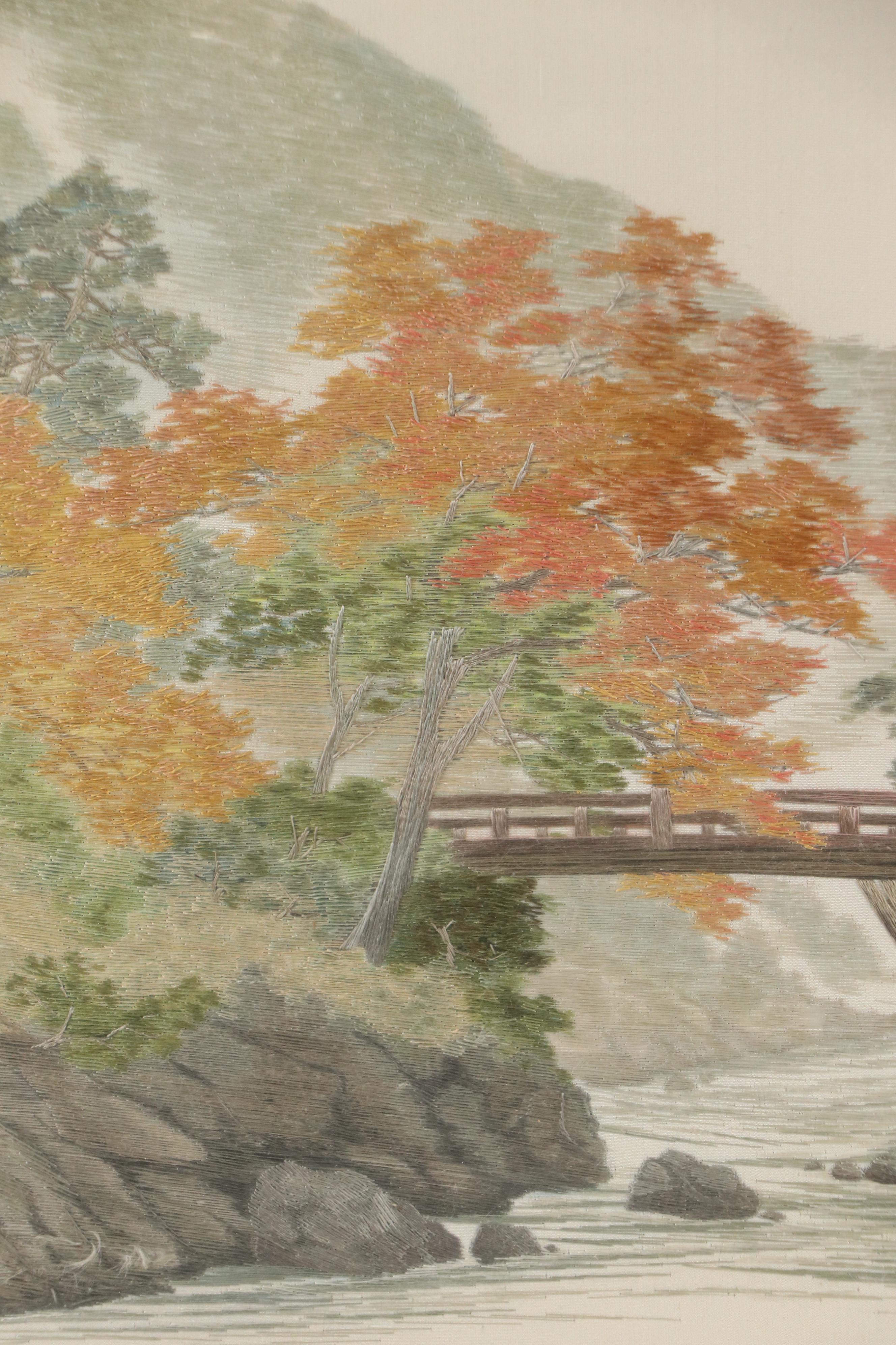 Hand-Embroidered Panel of East Asian Landscape