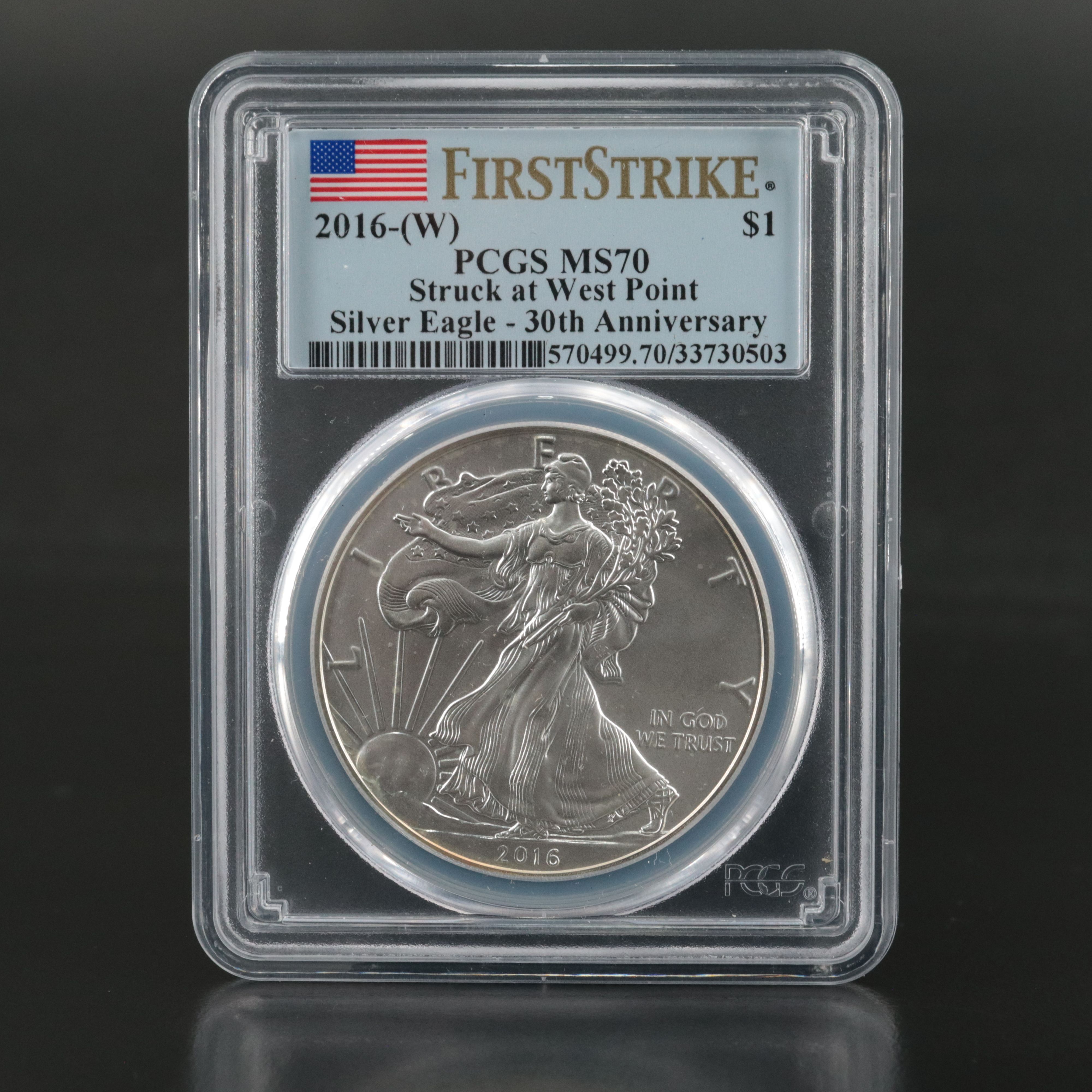 PCGS Graded MS70 2016-(W) $1 American Silver Eagle First Strike