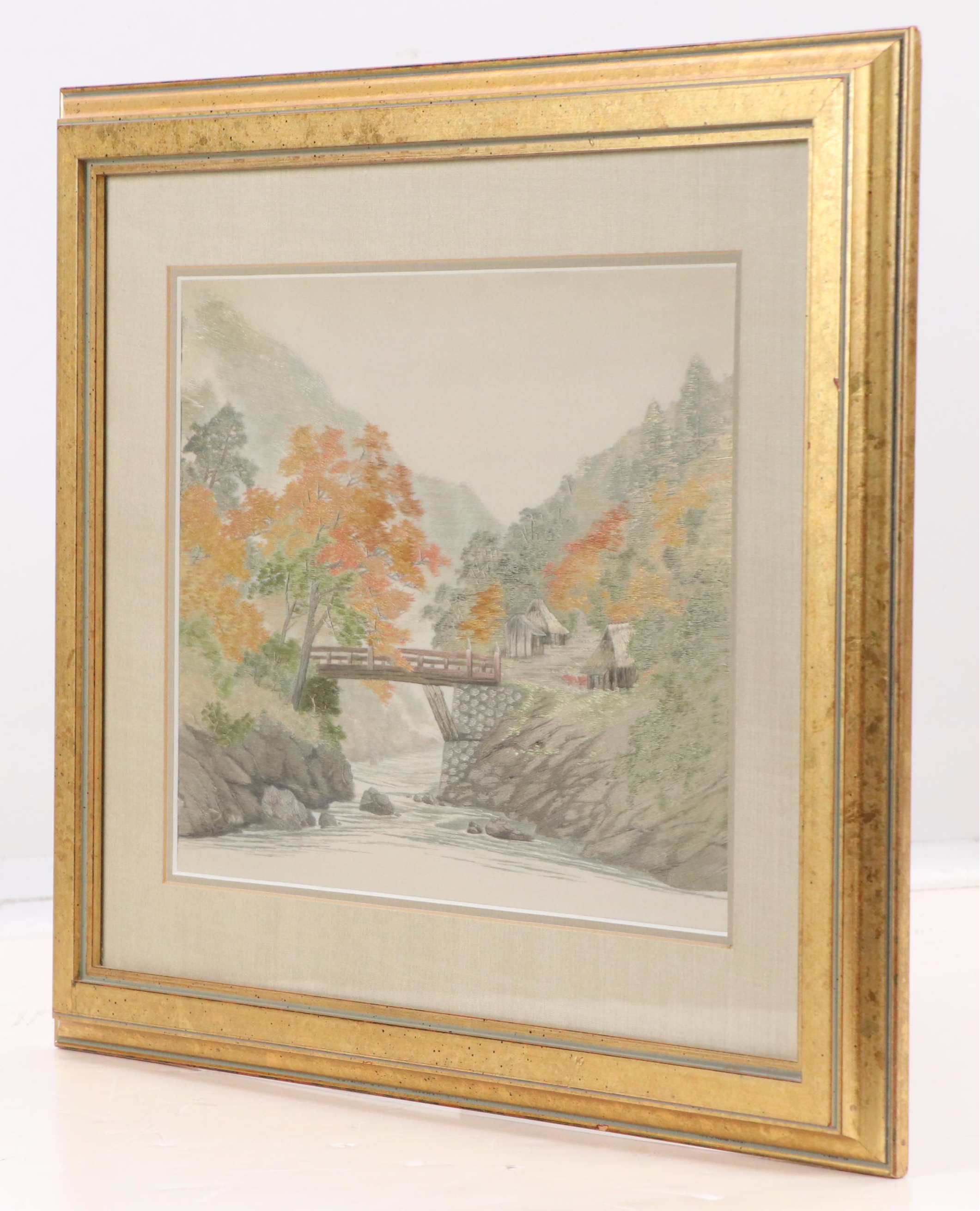 Hand-Embroidered Panel of East Asian Landscape