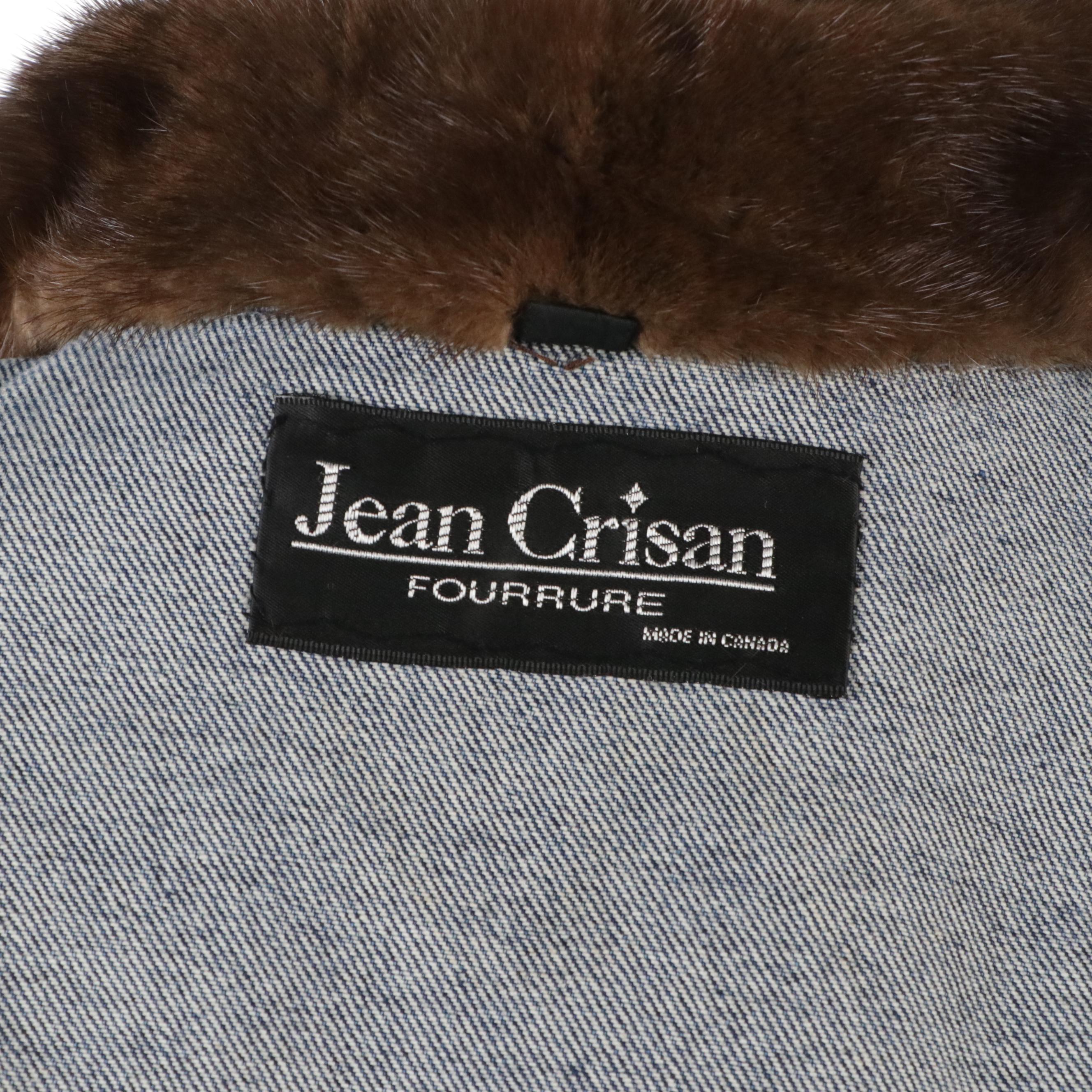 Jean Crisan Fourrure Blue Denim Jean Jacket with Natural Demi-Buff Mink Fur Trim