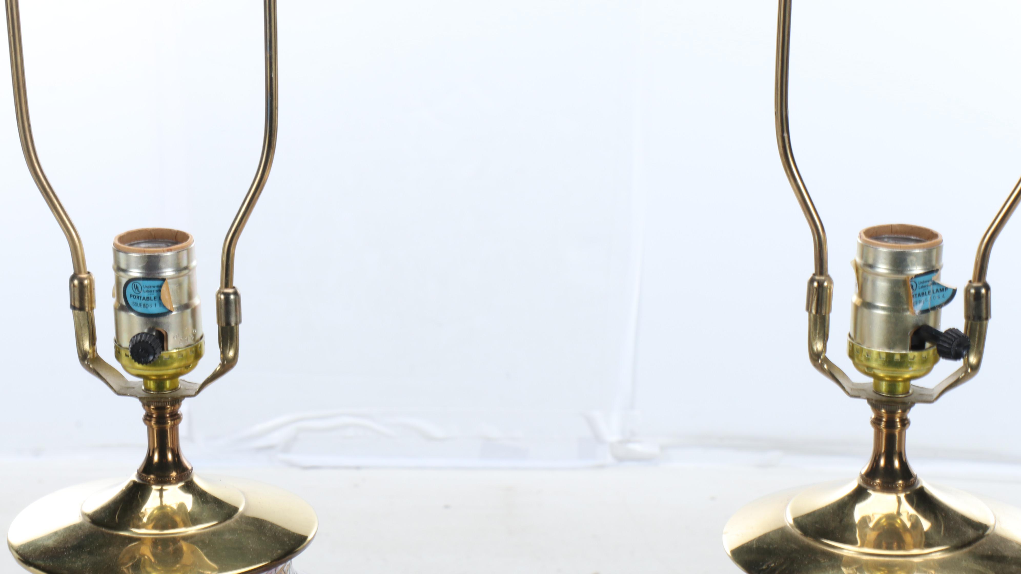 Pair of Chinese Hand-Painted Table Lamps with Silk Shades