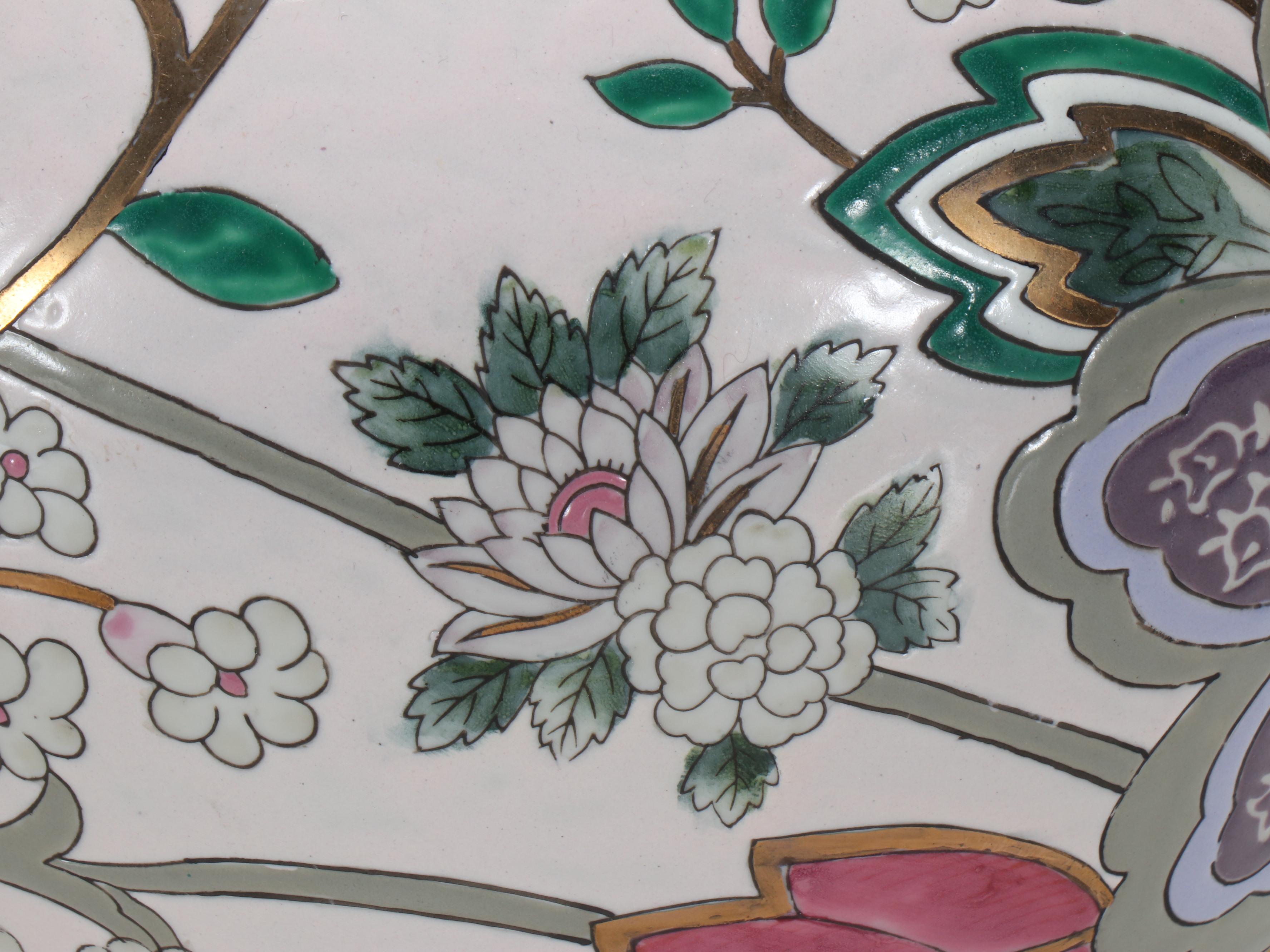 Pair of Chinese Hand-Painted Table Lamps with Silk Shades