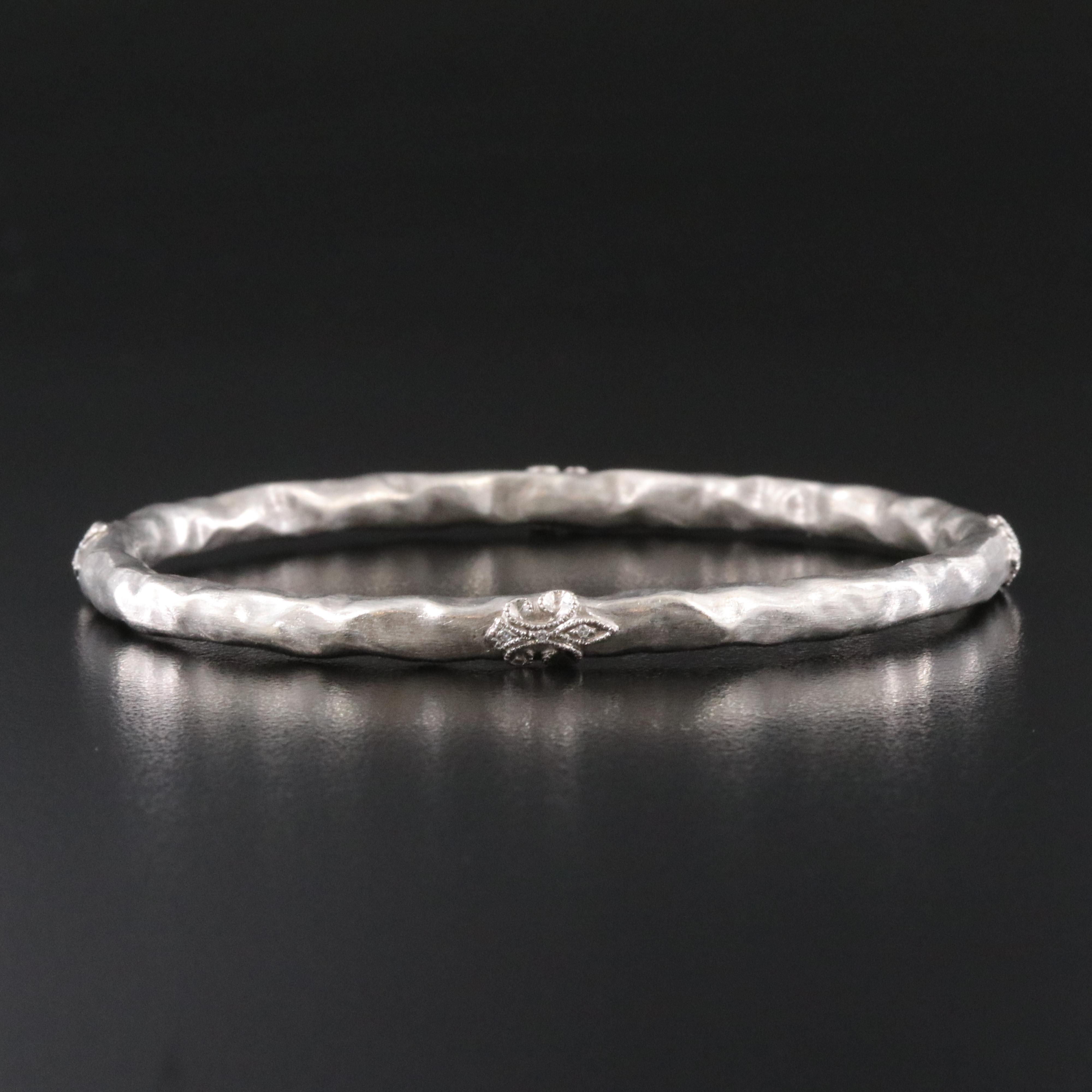 Rhonda Faber Green Sterling Diamond Hammered Fleur-de-Lis Bangle Bracelet