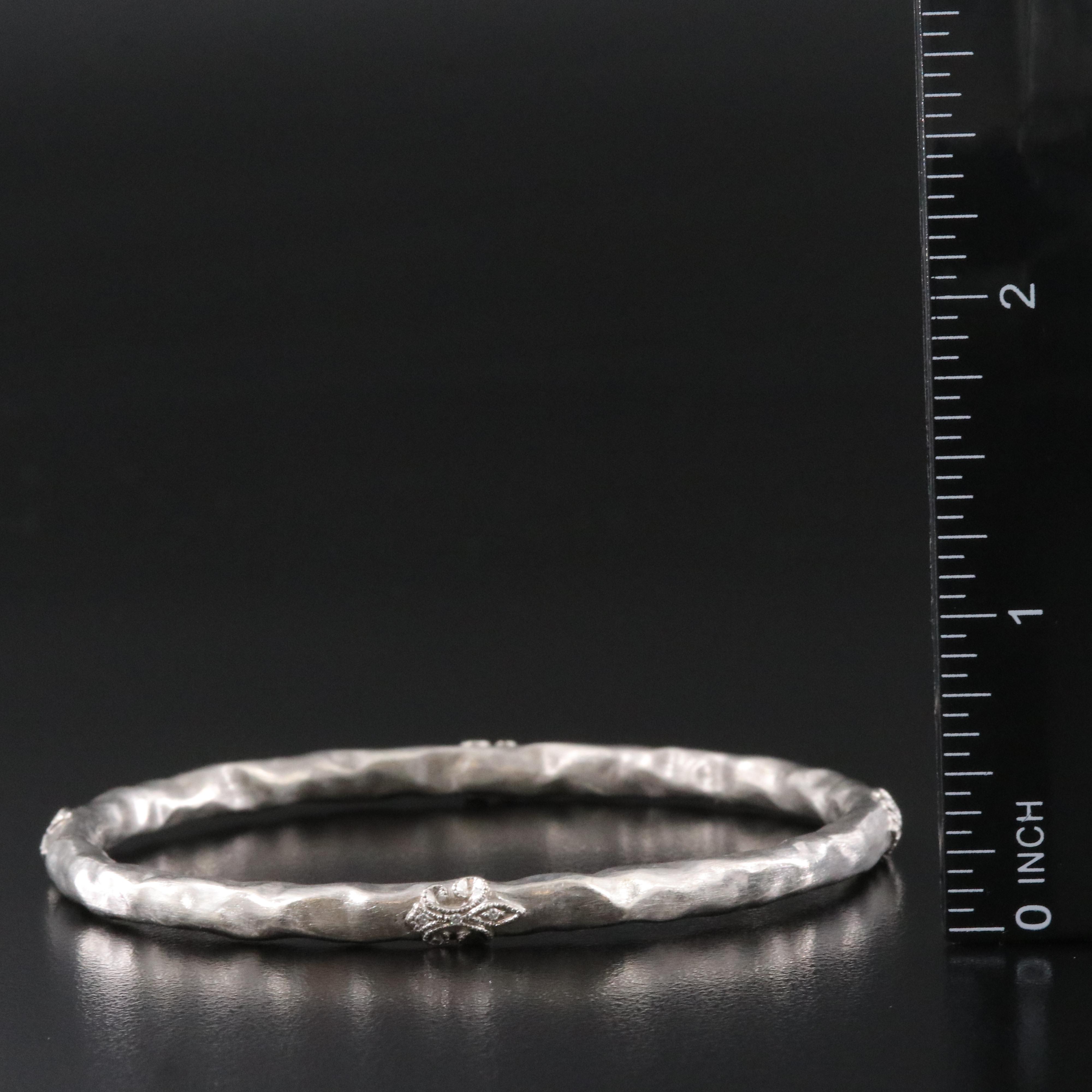 Rhonda Faber Green Sterling Diamond Hammered Fleur-de-Lis Bangle Bracelet