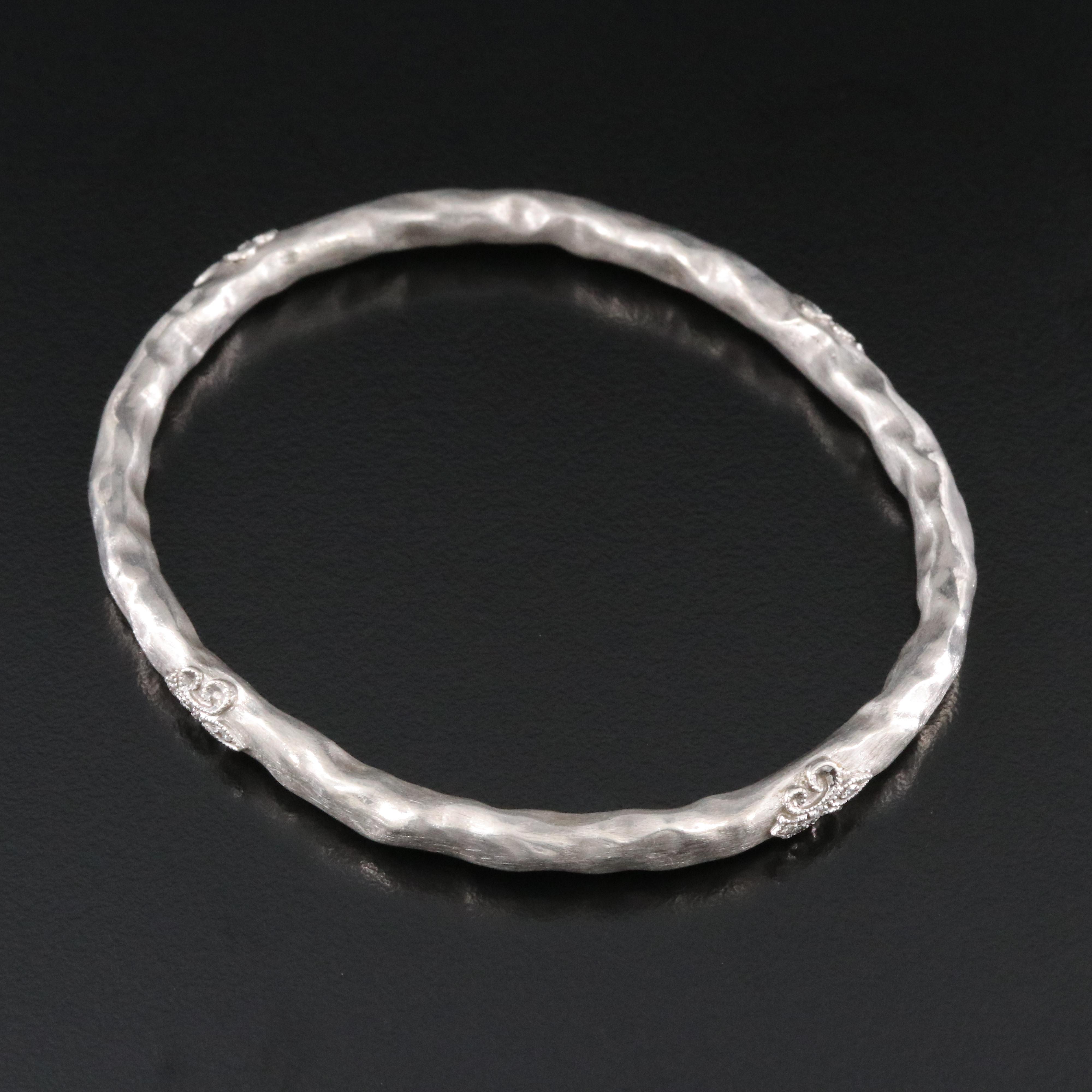 Rhonda Faber Green Sterling Diamond Hammered Fleur-de-Lis Bangle Bracelet